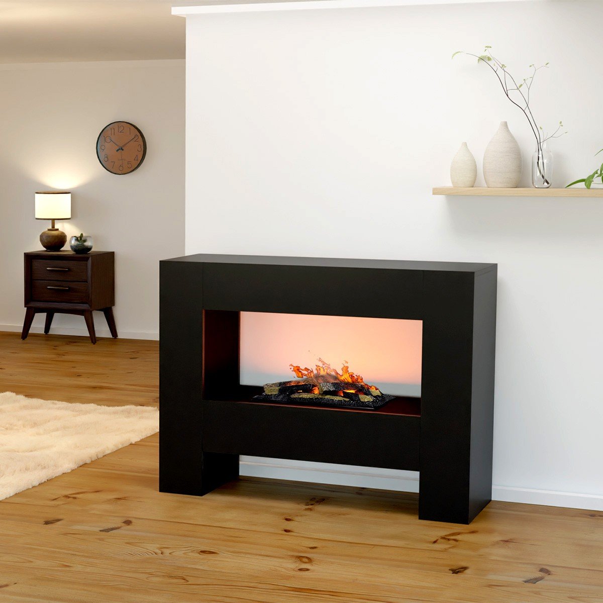 Glow Fire Fallada Elektrokamin Schwarz Opti-Myst Cassette 600 mit Holzdekoration