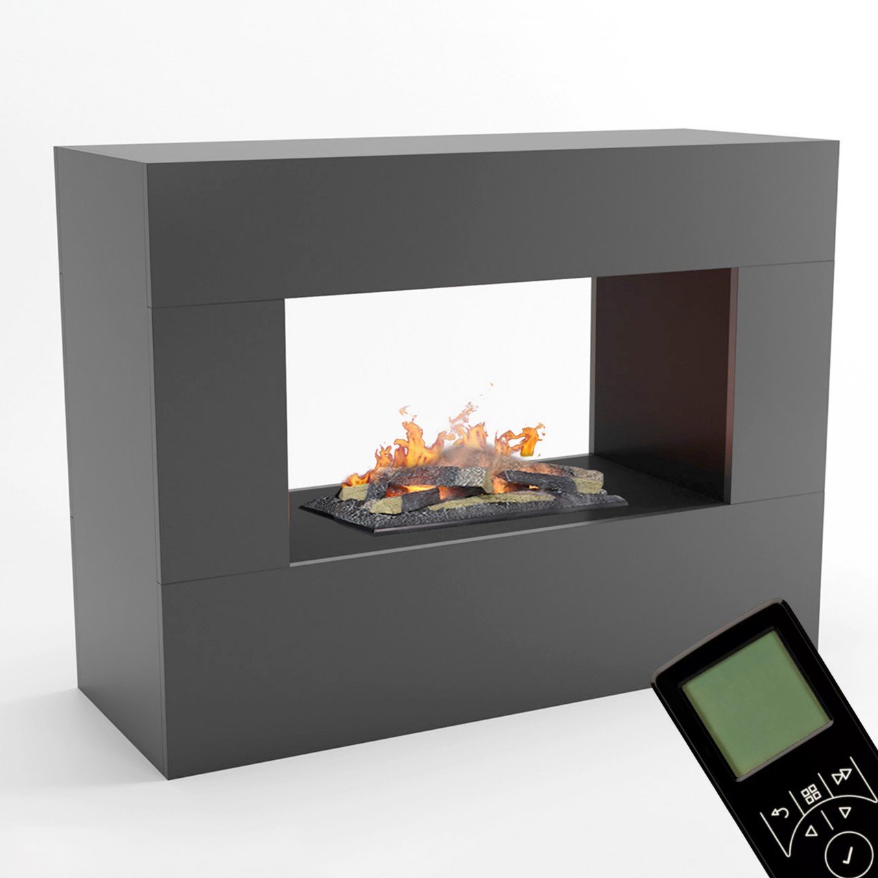 Glow Fire Konsalik Elektrokamin Grauton OMC 600 mit Deluxe Echtholzdekoration