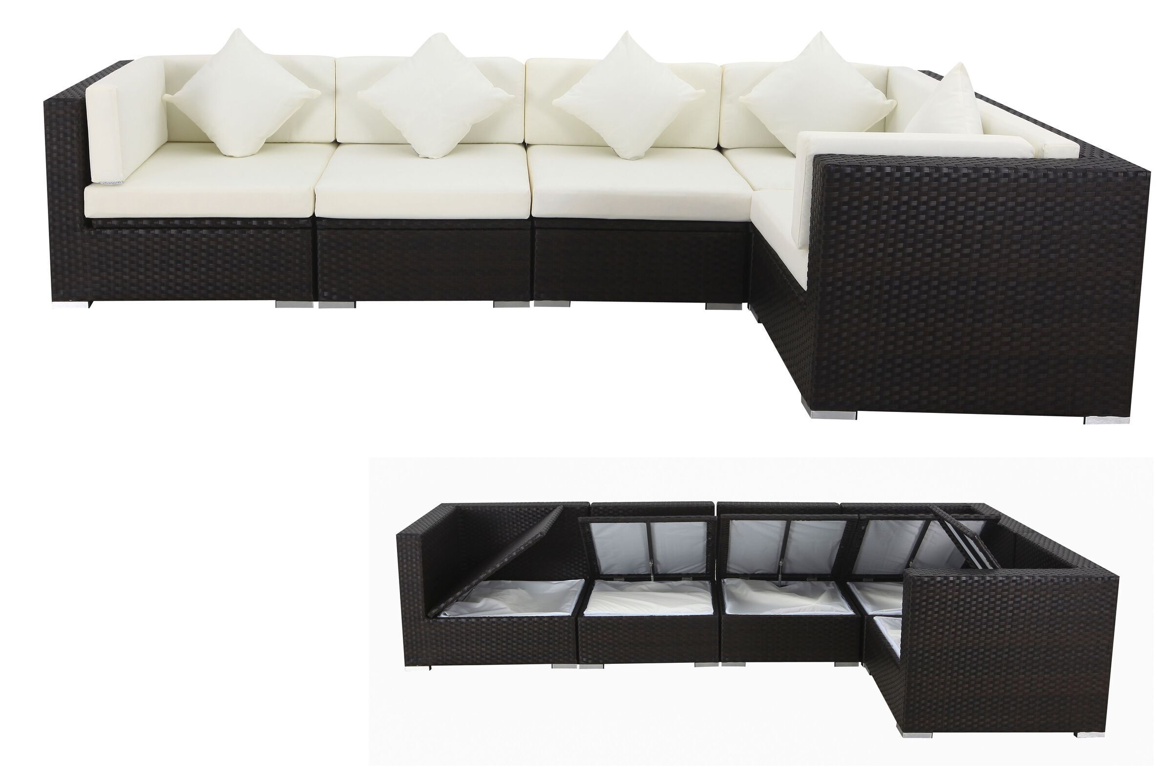 OUTFLEXX Ecklounge-Set Polyrattan, braun, für 5 Personen, wasserfeste Kissenbox