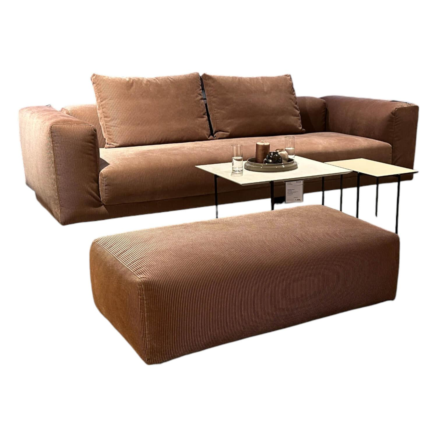 Sofa Moss Stoff 9075 Altrose Rosa Fuß Verchromt mit Hocker