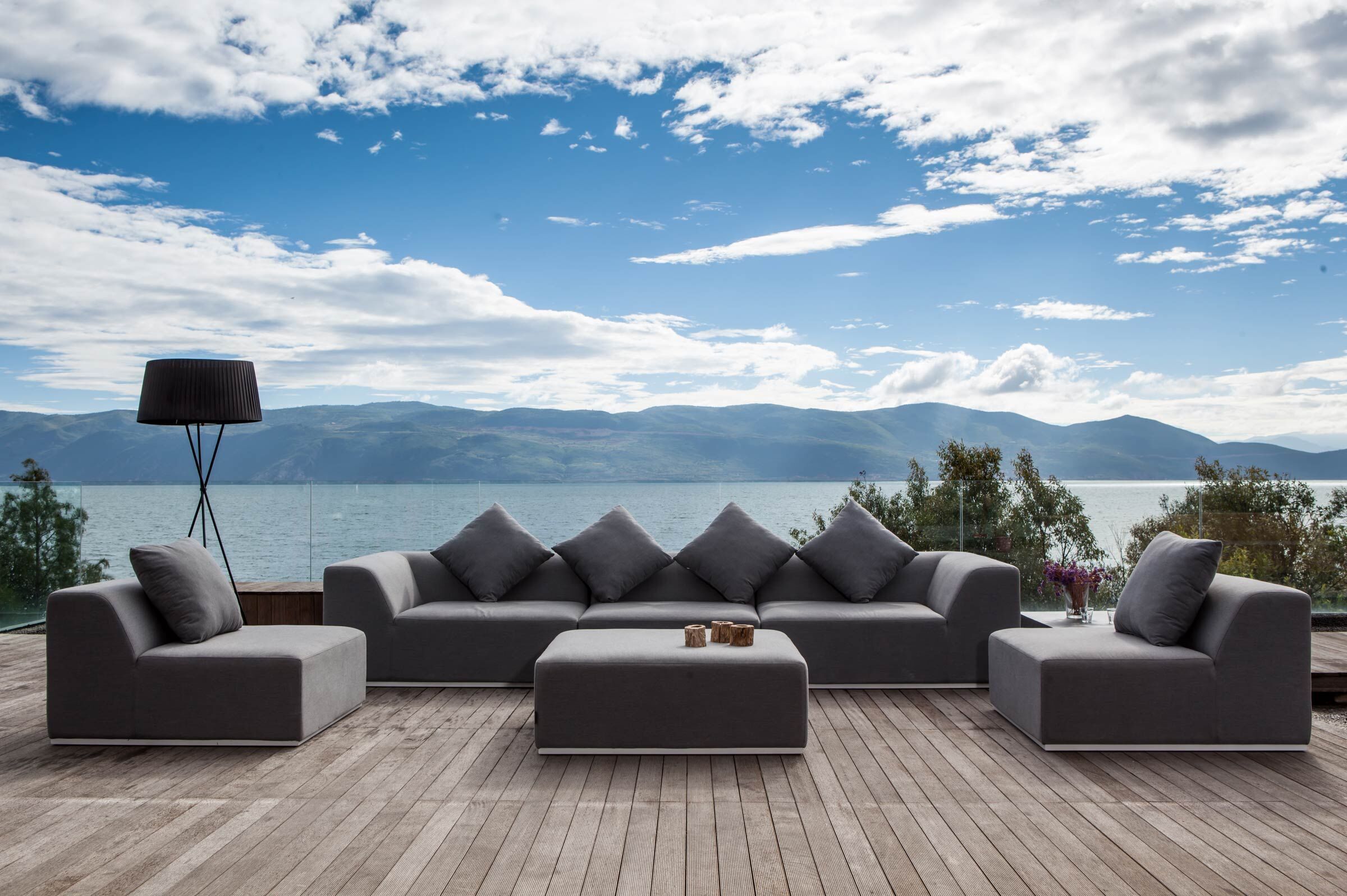 OUTFLEXX Buddha Loungeset, flanelle, Alu/Sunbrella, 7-8 Personen, inkl. Dekokissen