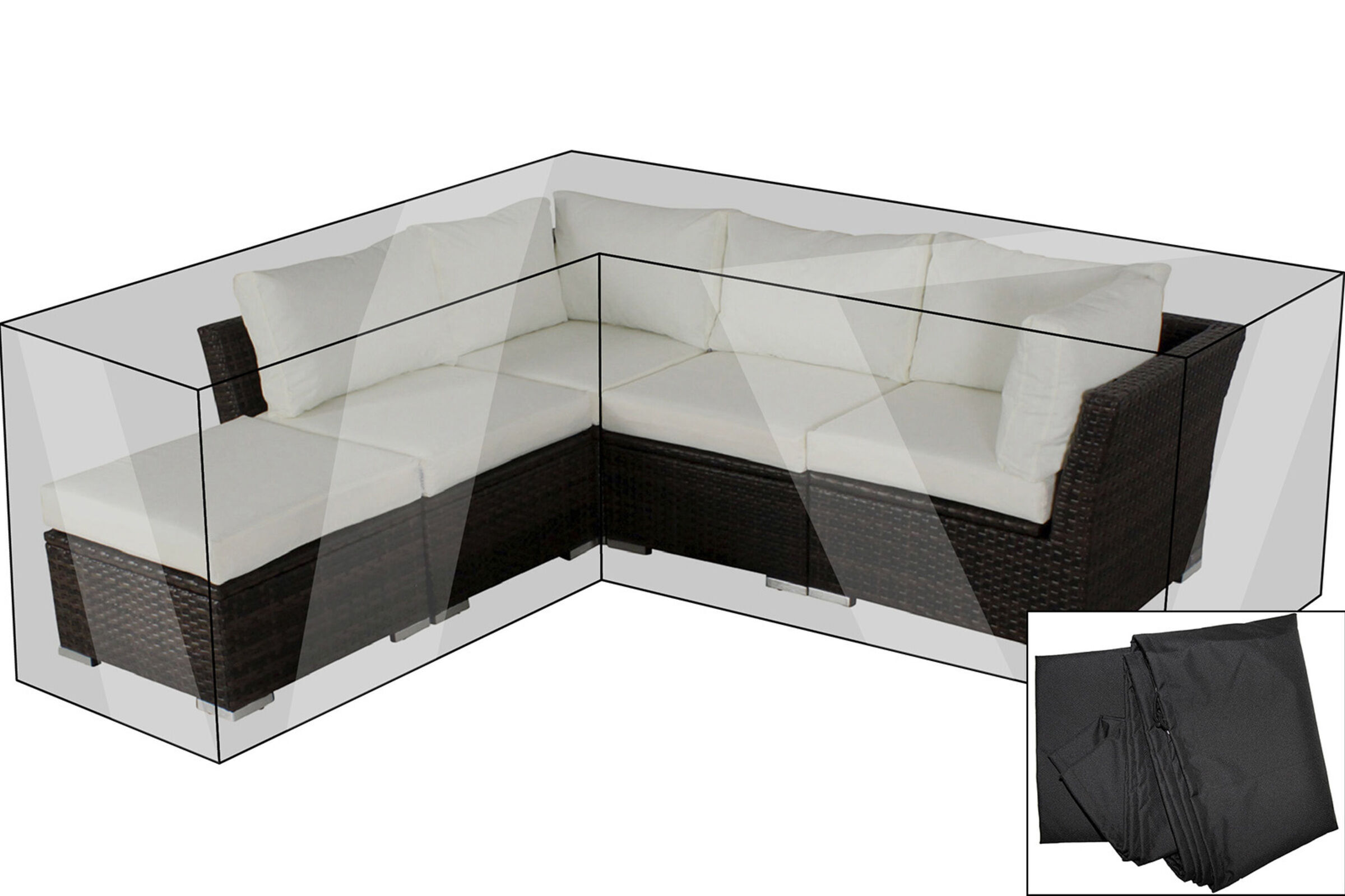 OUTFLEXX Premium Abdeckhaube Lounge: 18370-BOX-A/-D / 7759-BOX-A/-D (als Ecklounge), 225x208x80, schwarz, wasserbeständig