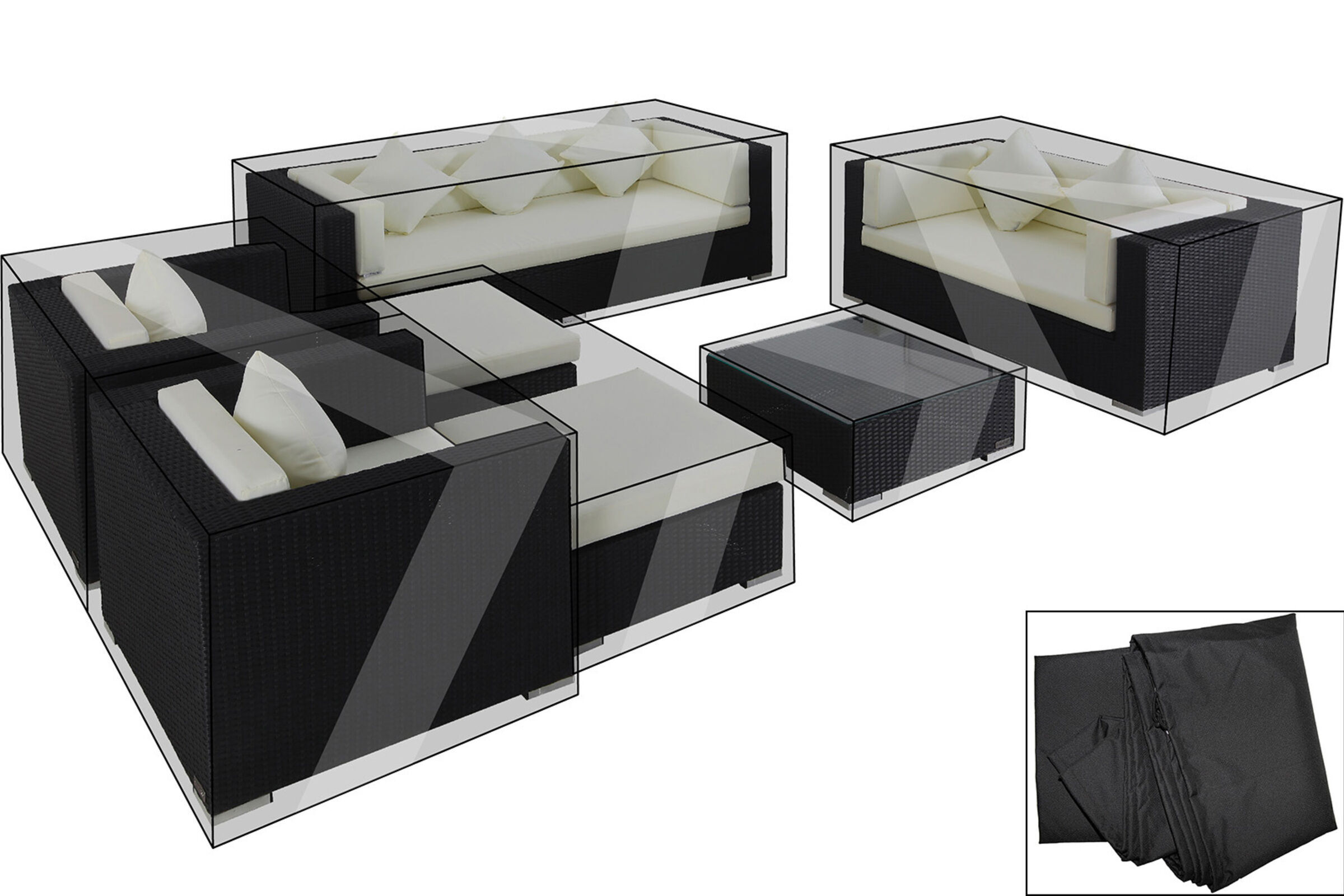 OUTFLEXX Premium Abdeckhauben Set für Lounge theBox-B: 1599/ 1716/ 7173 /16062, schwarz, wasserbeständig