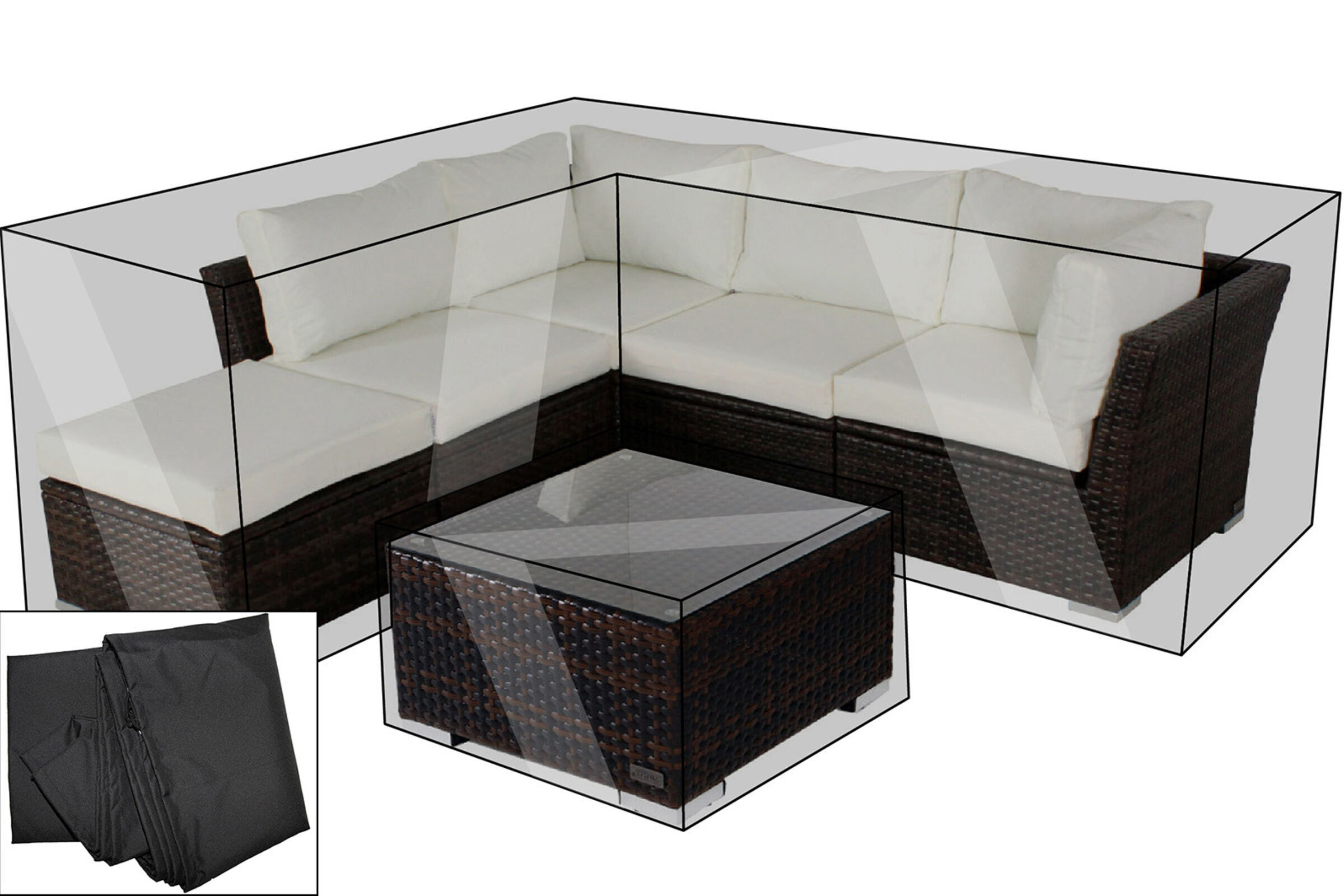 OUTFLEXX Premium Abdeckhauben Set für Lounge: 7759-BOX-B (gestellt als Ecklounge), schwarz, wasserbeständig