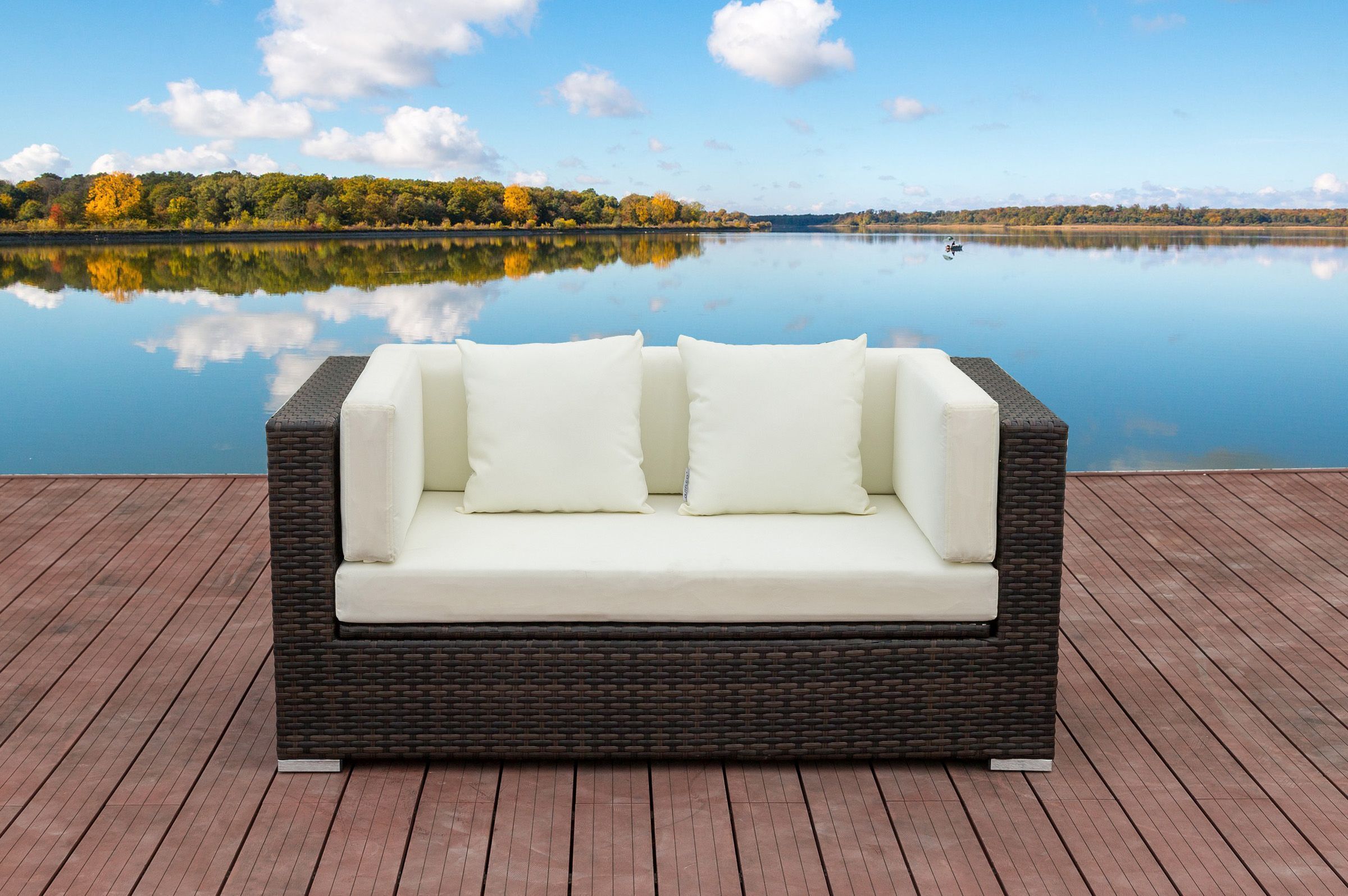 OUTFLEXX 2-Sitzer Sofa, braun marmoriert, Polyrattan, 152 x 85 x 70 cm, wasserfeste Kissenbox