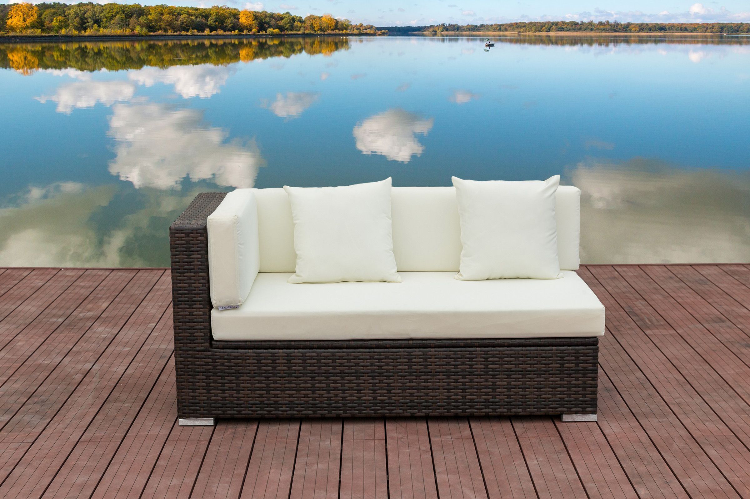 B-Ware: OUTFLEXX 2-Sitzer Ecksofa, braun marmoriert, Polyrattan, 145 x 85 x 70 cm, wasserfeste Kissenbox, Armlehne re.