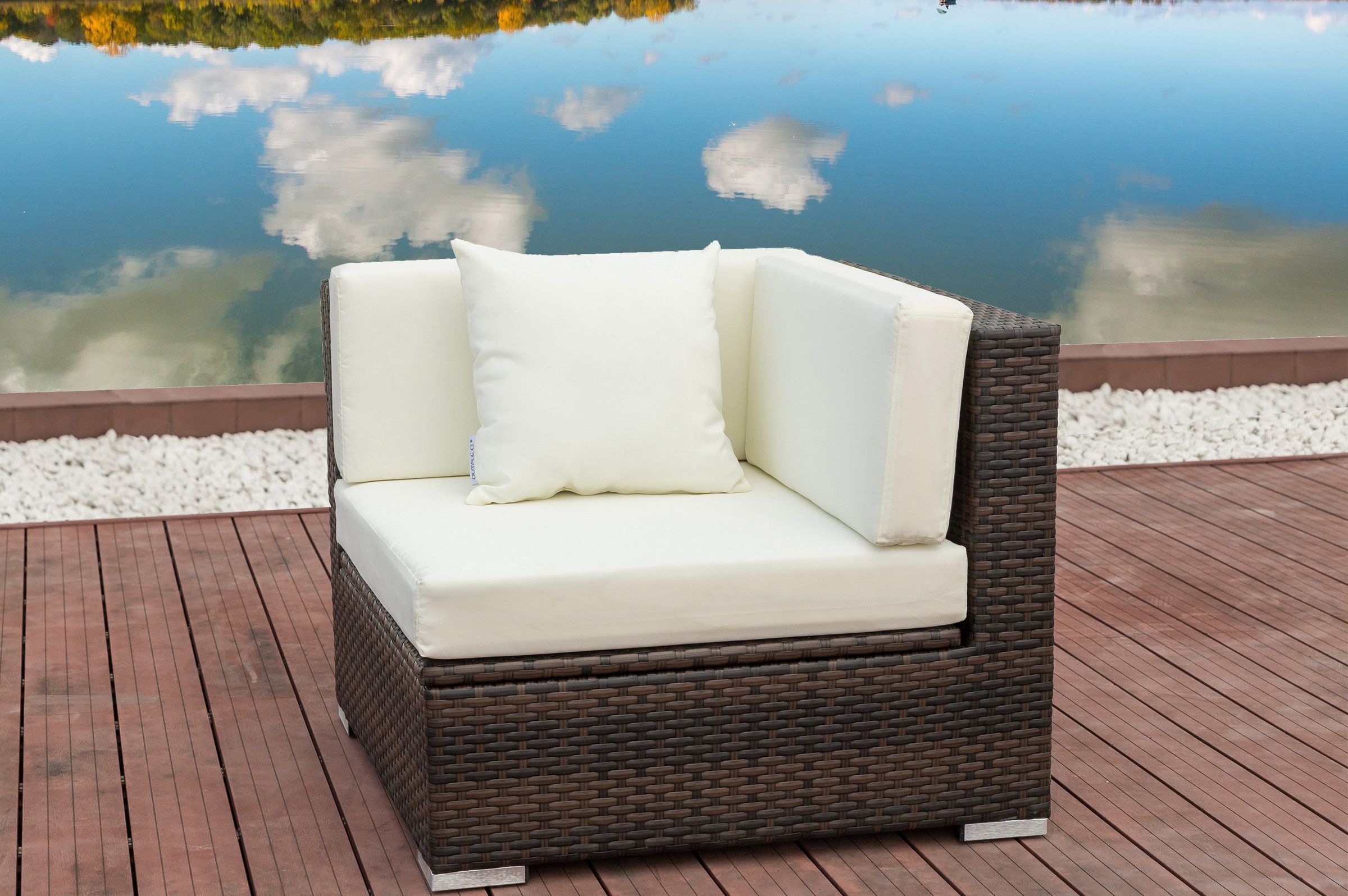 OUTFLEXX Eckelement, braun marmoriert, Polyrattan, 85 x 85 x 70 cm, wasserfeste Kissenbox