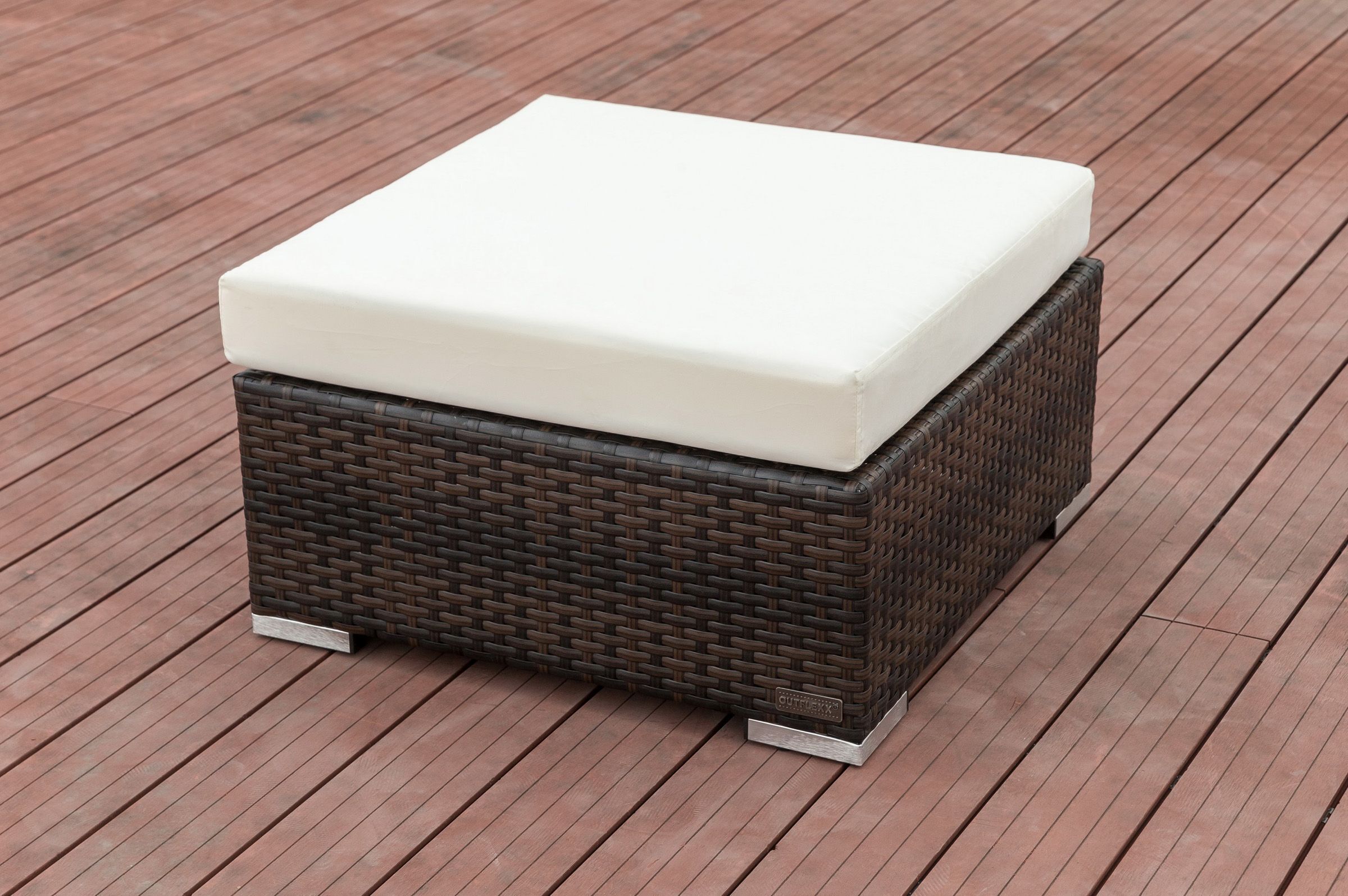 OUTFLEXX Beistelltisch/Hocker, braun marmoriert, Polyrattan, 70x70x30cm, inkl. Glasplatte und Polster