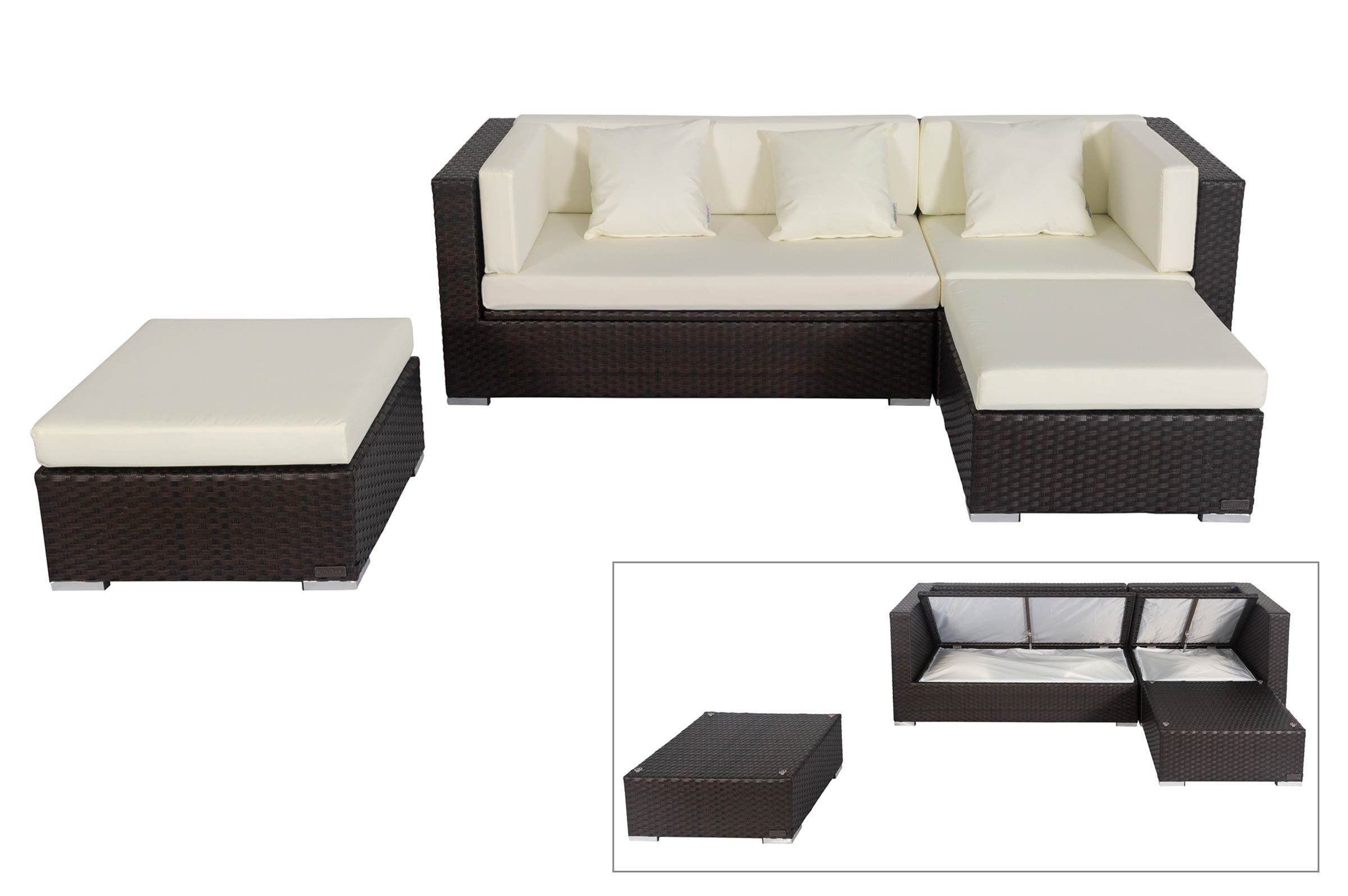 OUTFLEXX Loungemöbel-Set, braun, Polyrattan, 5 Personen, wasserfeste Kissenbox