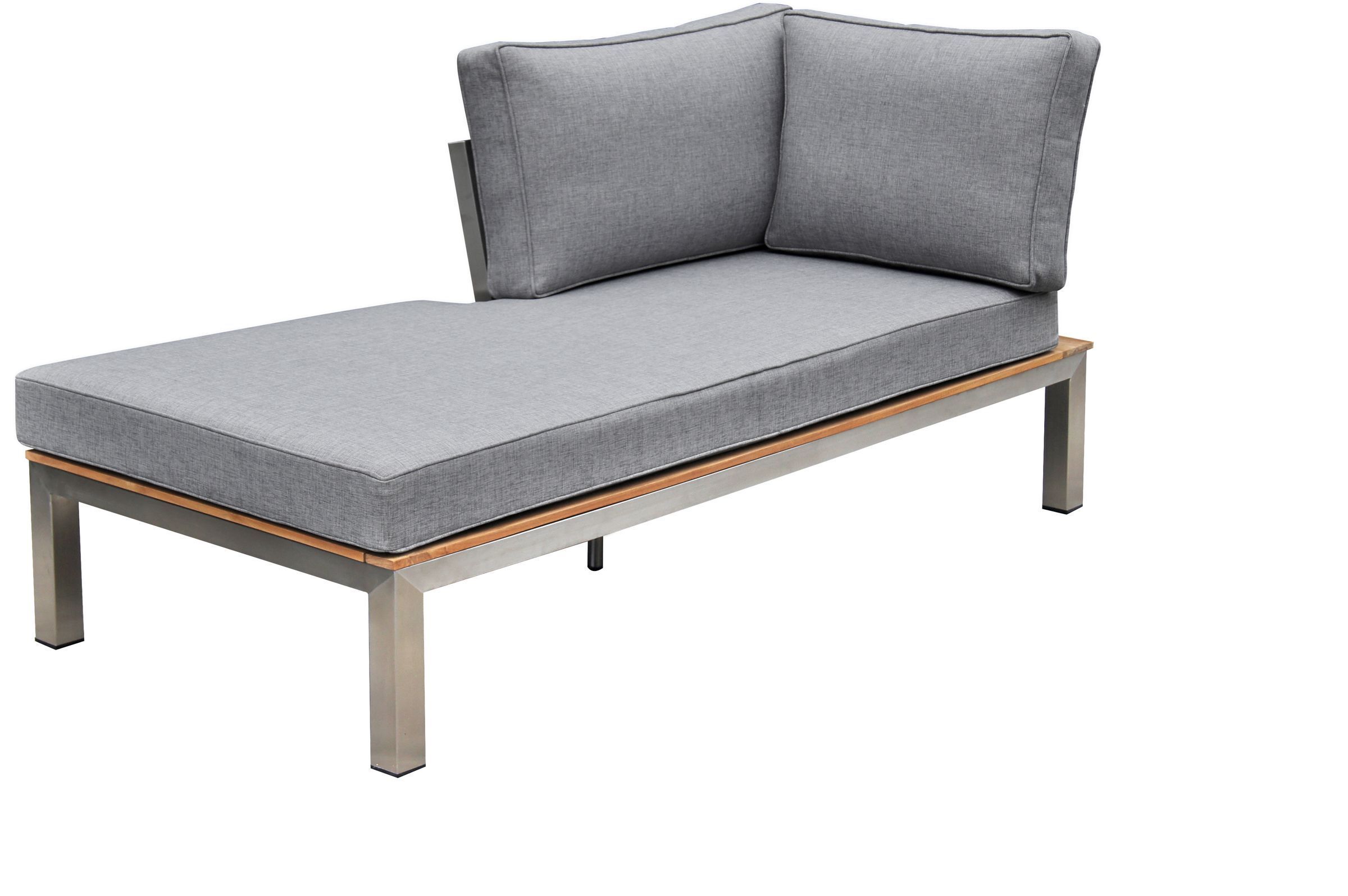 OUTFLEXX Chaiselongue, silber/grau, Edelstahl/FSC-Teakholz/Textil, 158 x 76 x 64 cm