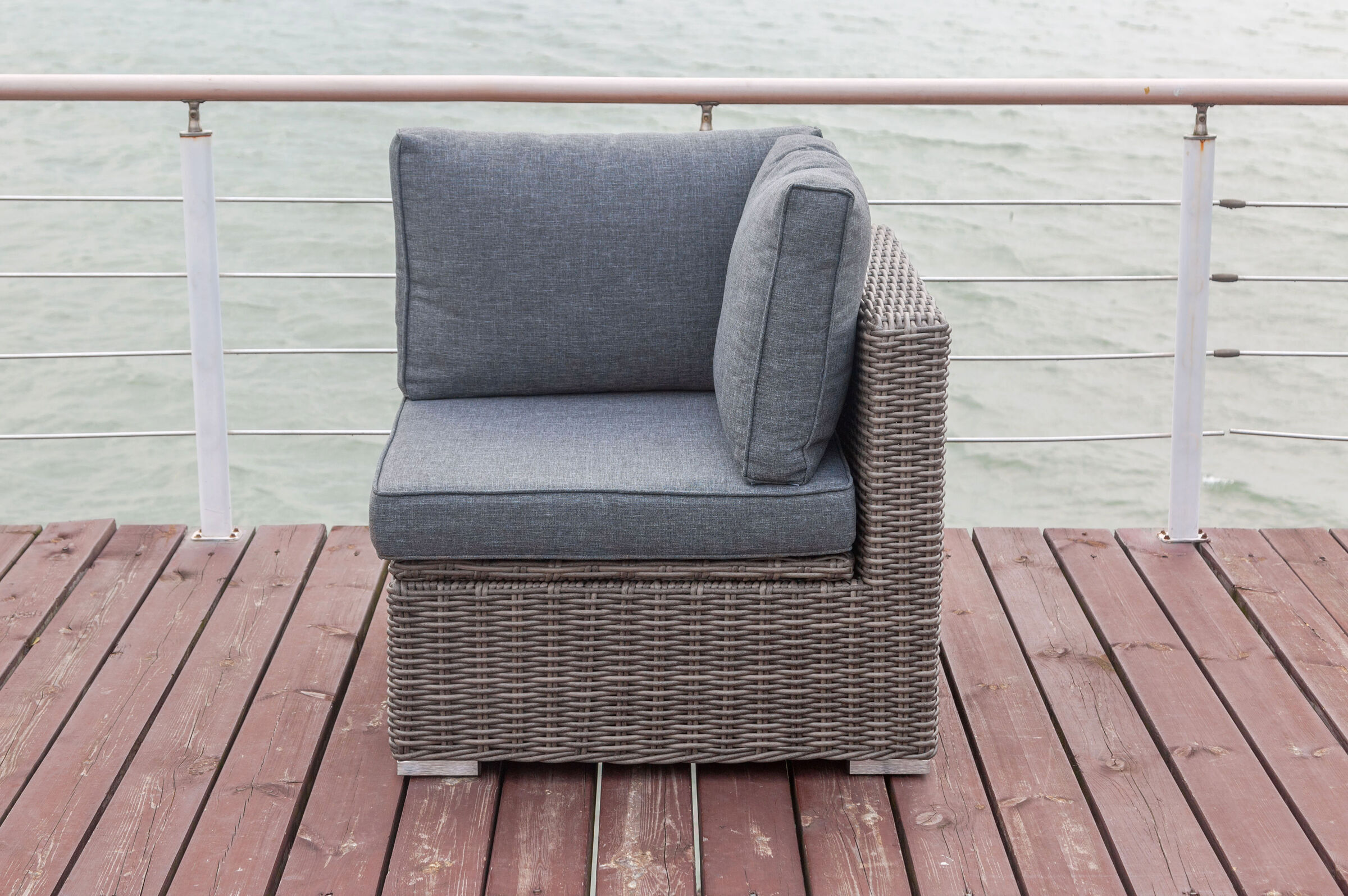 B-Ware: OUTFLEXX Eckelement links, grau, Polyrattan, 82 x 82 x 70 cm, verstellbare Sitzfläche, wasserfeste Kissenbox