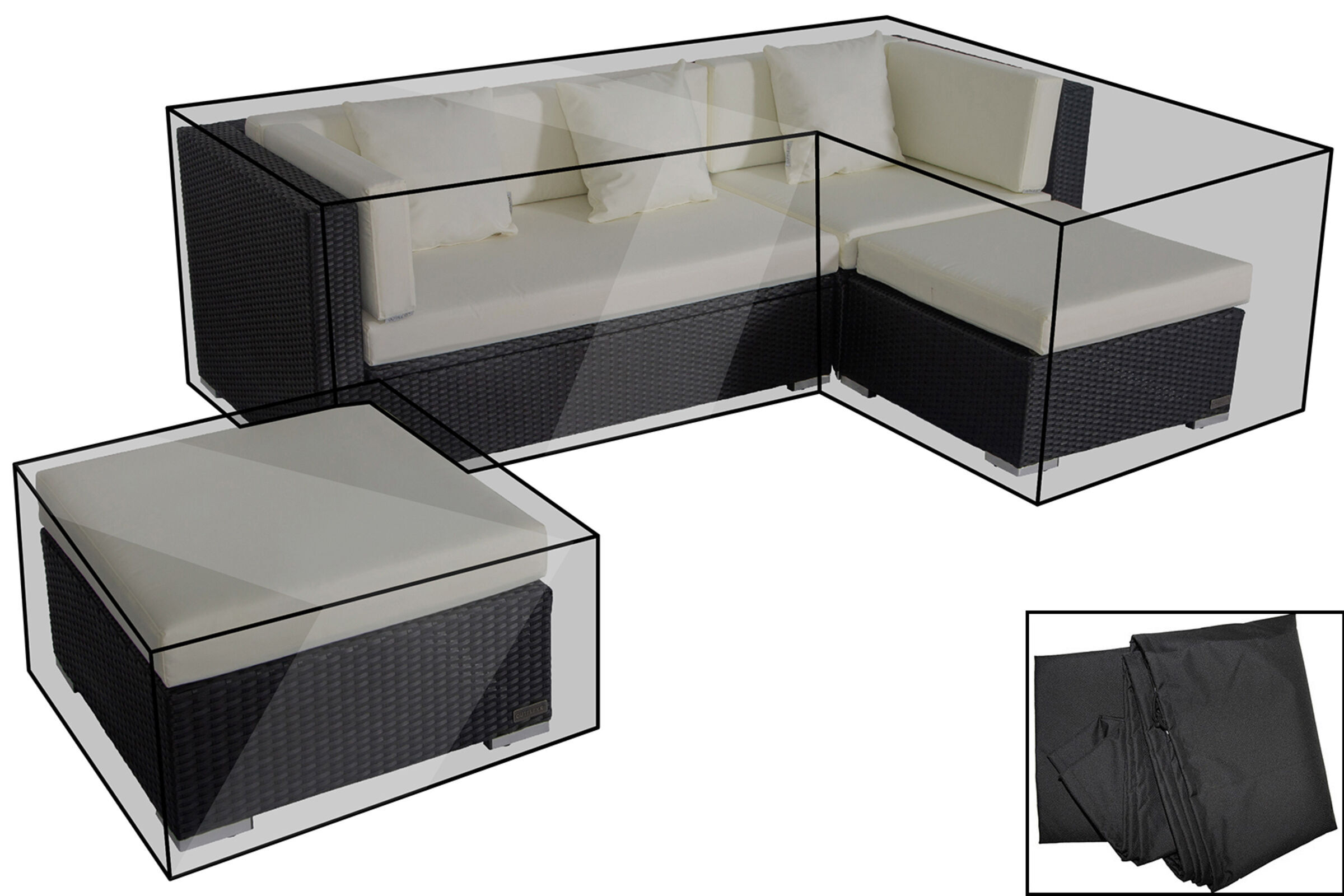 B-Ware: OUTFLEXX Premium Abdeckhaubenset, für Lounge theBox-A/-D: 18226/ 18227/ 18228/ 16068, schwarz, wasserbeständig