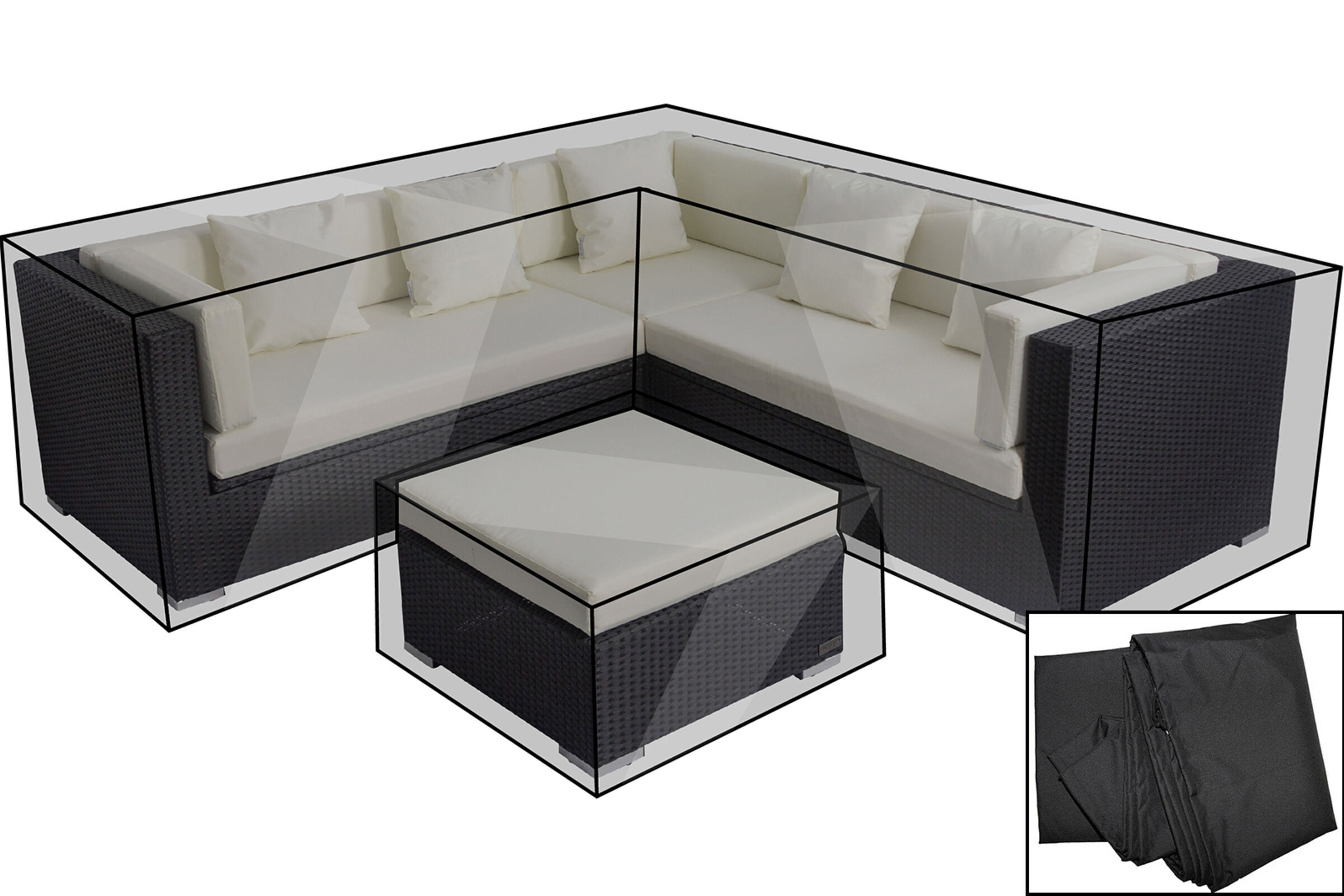 B-Ware: OUTFLEXX Premium Abdeckhaubenset, für Lounge theBox-A/-D: 18229/ 18230/ 18231/ 16069, schwarz, wasserbeständig