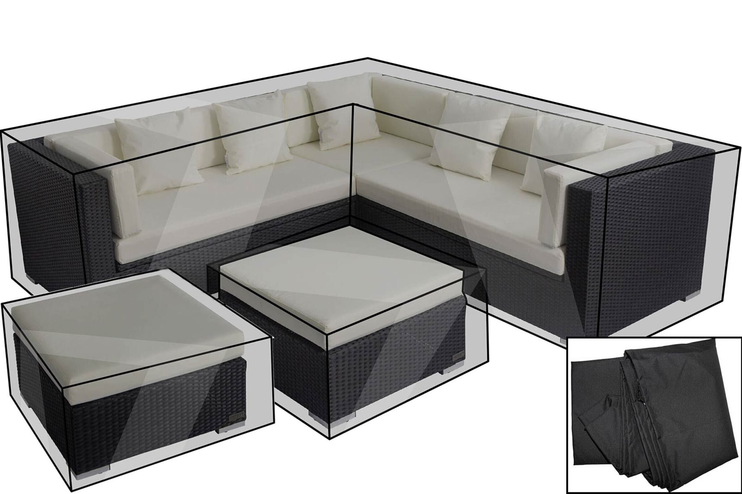 OUTFLEXX Premium Abdeckhaubenset, für Lounge theBox-B: 18229/ 18230/ 18231/ 16069, schwarz, wasserbeständig