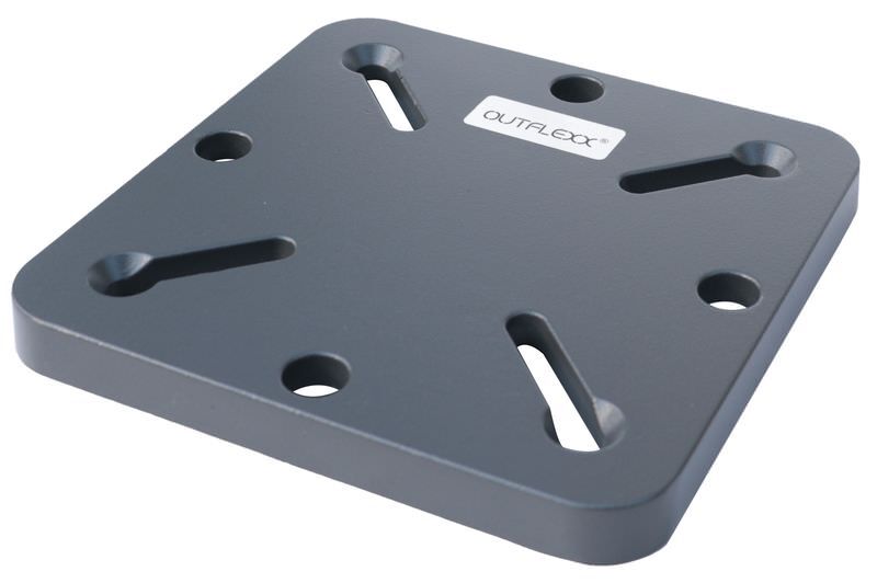 OUTFLEXX Adapterplatte für Schirmständer und Bodenanker, anthrazit, Alu, 16x16x1,5cm, Lochabstand 64-113mm