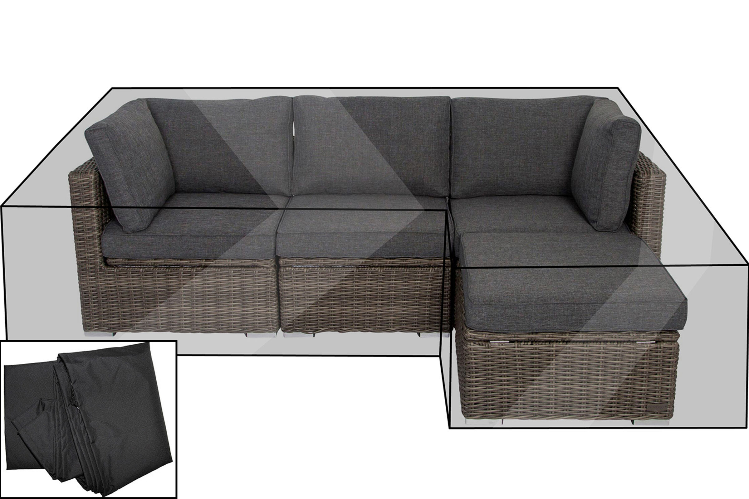 OUTFLEXX Premium Abdeckhaube, für Lounge, z.B. 18363-BOX, schwarz, L-Form, 239x157x68 cm, wasserbeständig