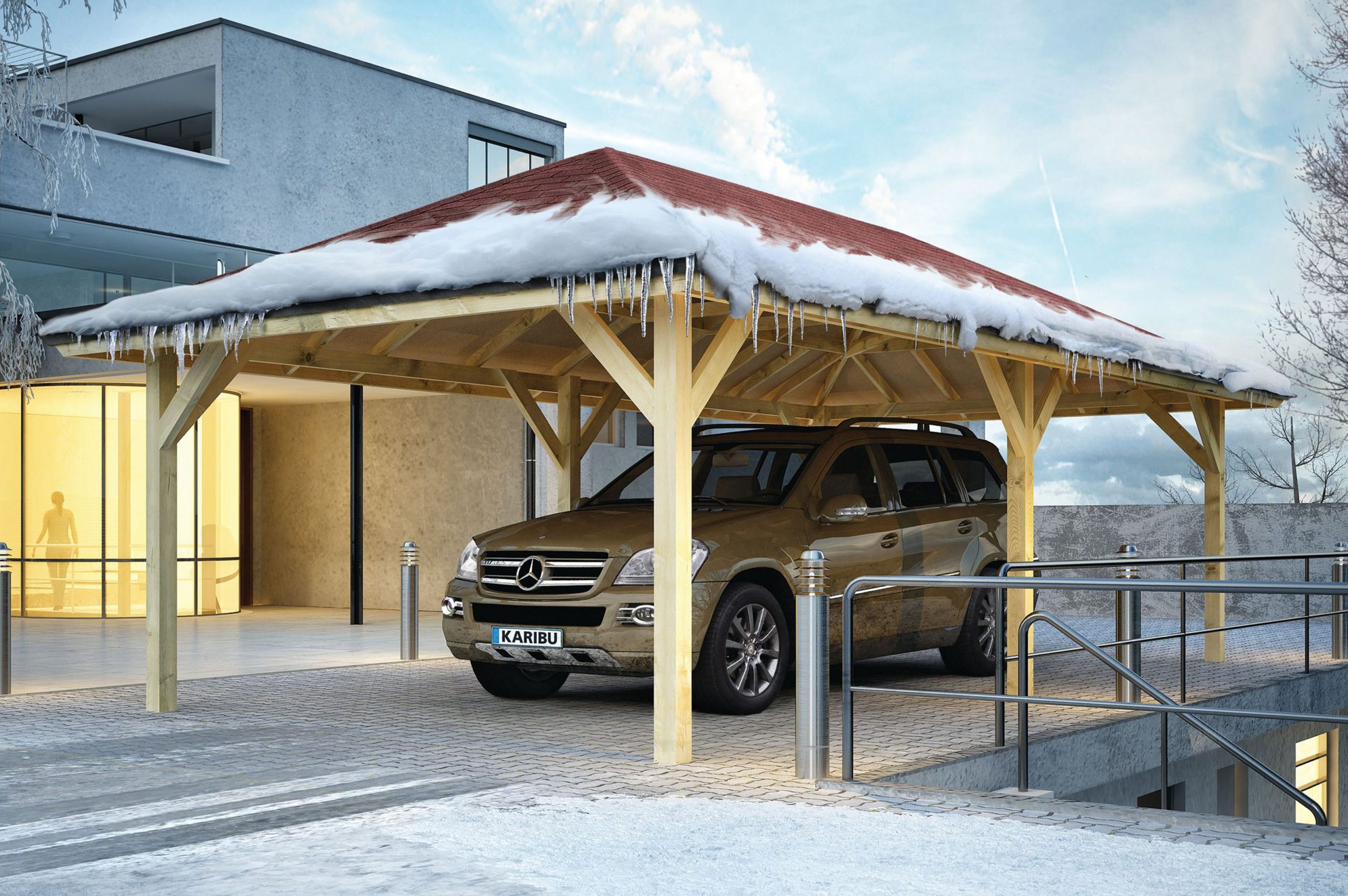 KARIBU Carport-Pavillon Kirn, Kiefer-Massivholz