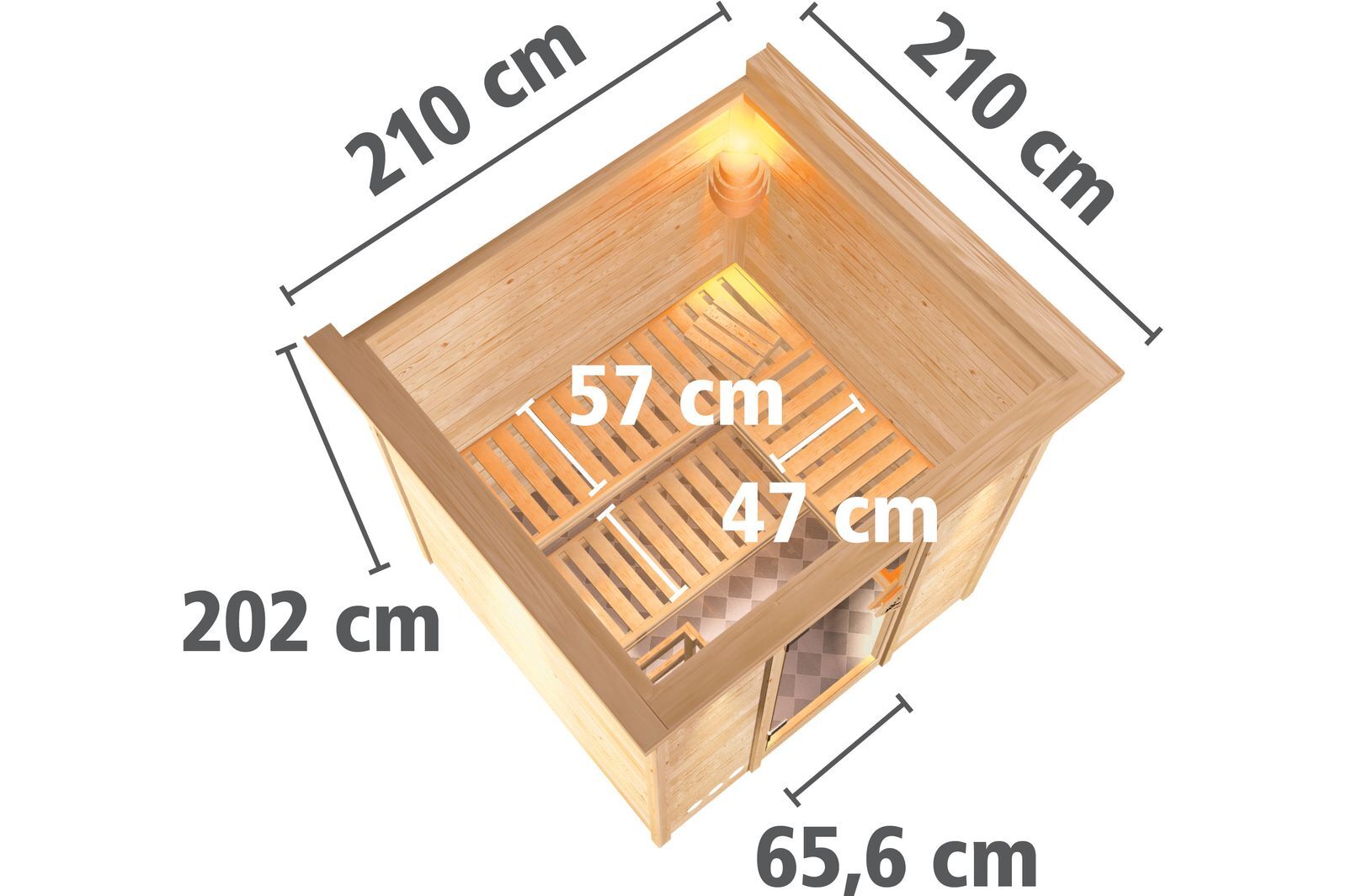 KARIBU Systemsauna Rodin, Fichtenholz 68mm, Fronteinstieg, ca. 3,8m²