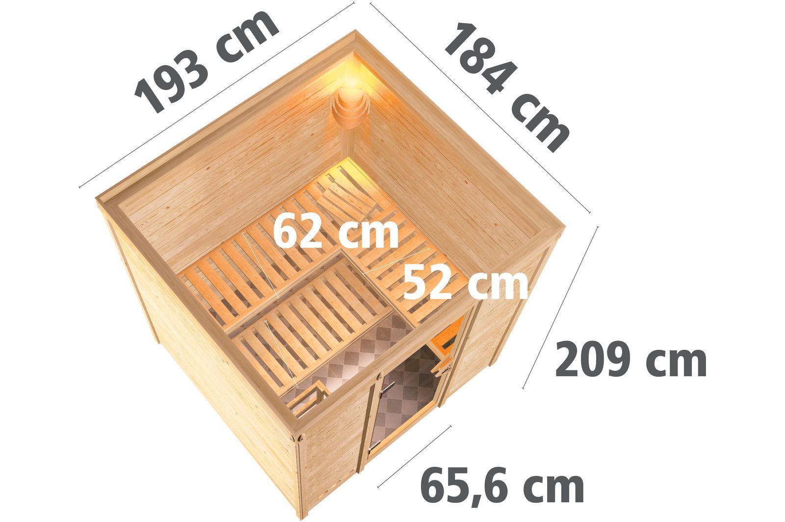 KARIBU Massivholzsauna Mojave, Fichtenholz 40mm, Fronteinstieg, ca. 3,6m²