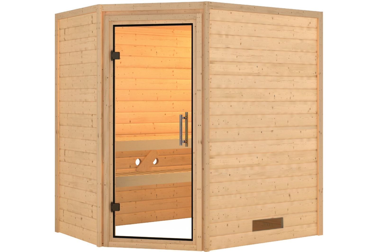 KARIBU Sauna Svea, Fichtenholz 38 mm, Eckeinstieg, ca. 2,6m²