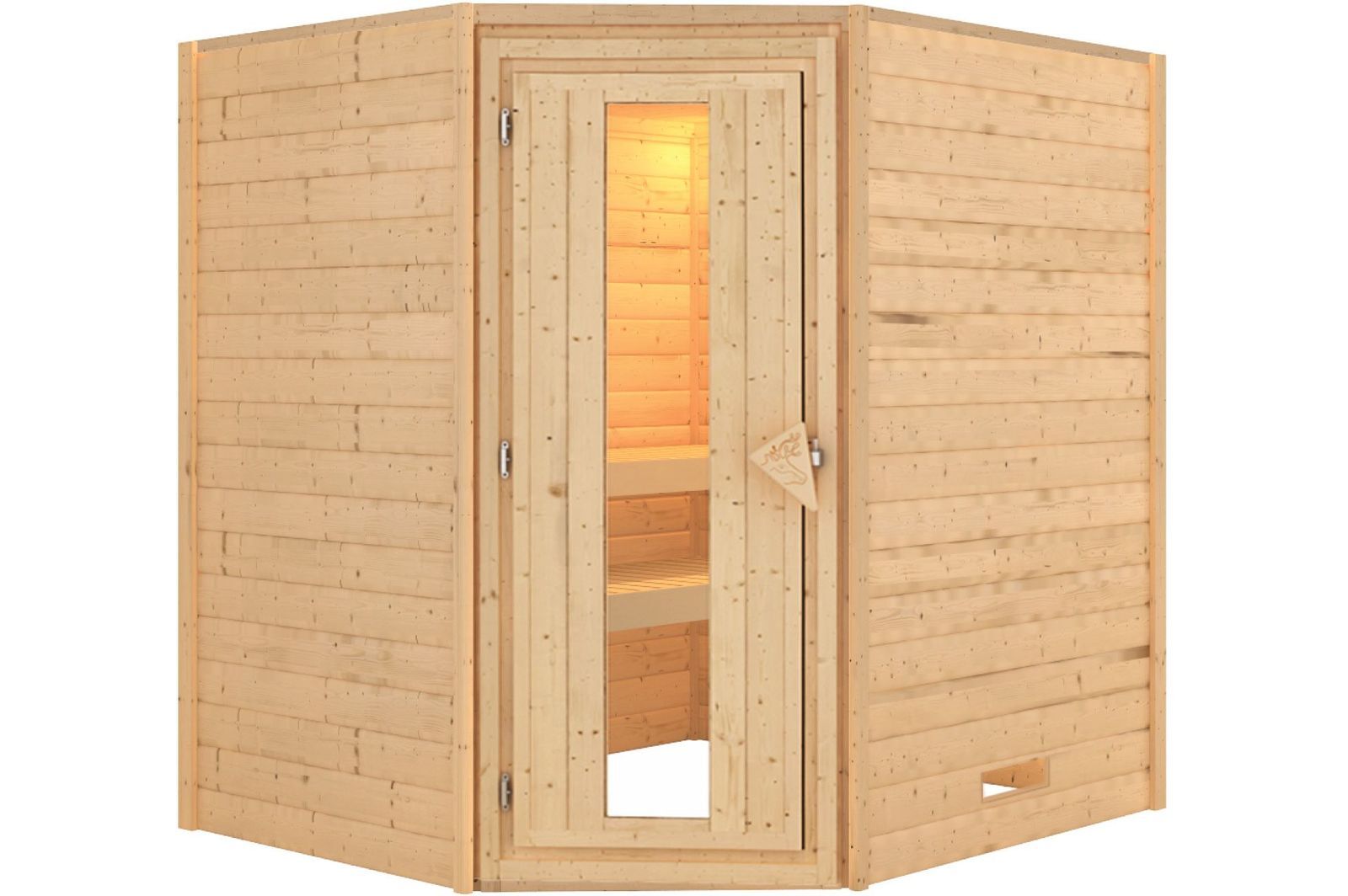 KARIBU Sauna Mia, Fichtenholz 38 mm, Eckeinstieg, ca. 2,9m²