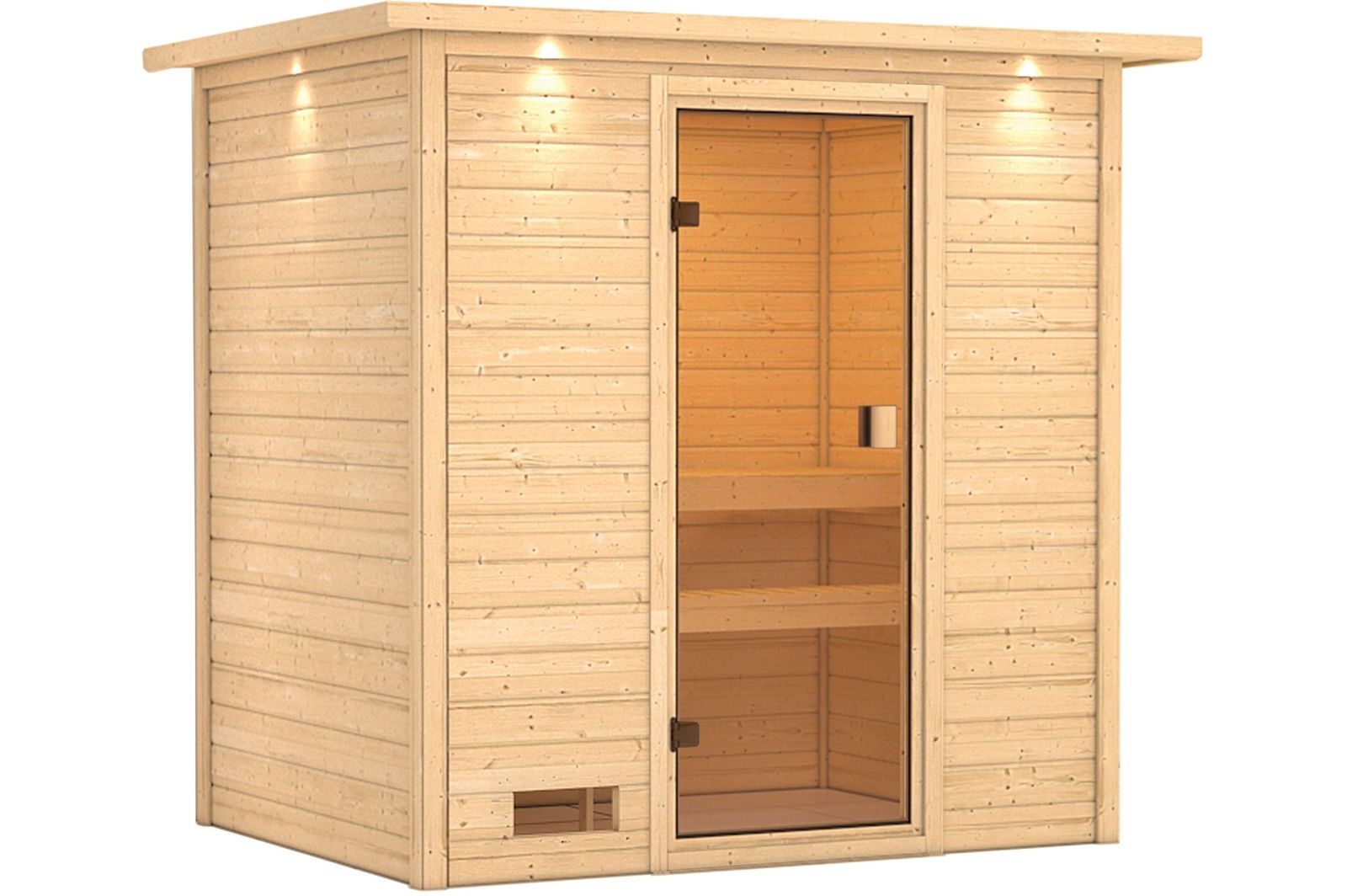 KARIBU Sauna Selena, Fichtenholz 38 mm, Fronteinstieg, ca. 2,5m²