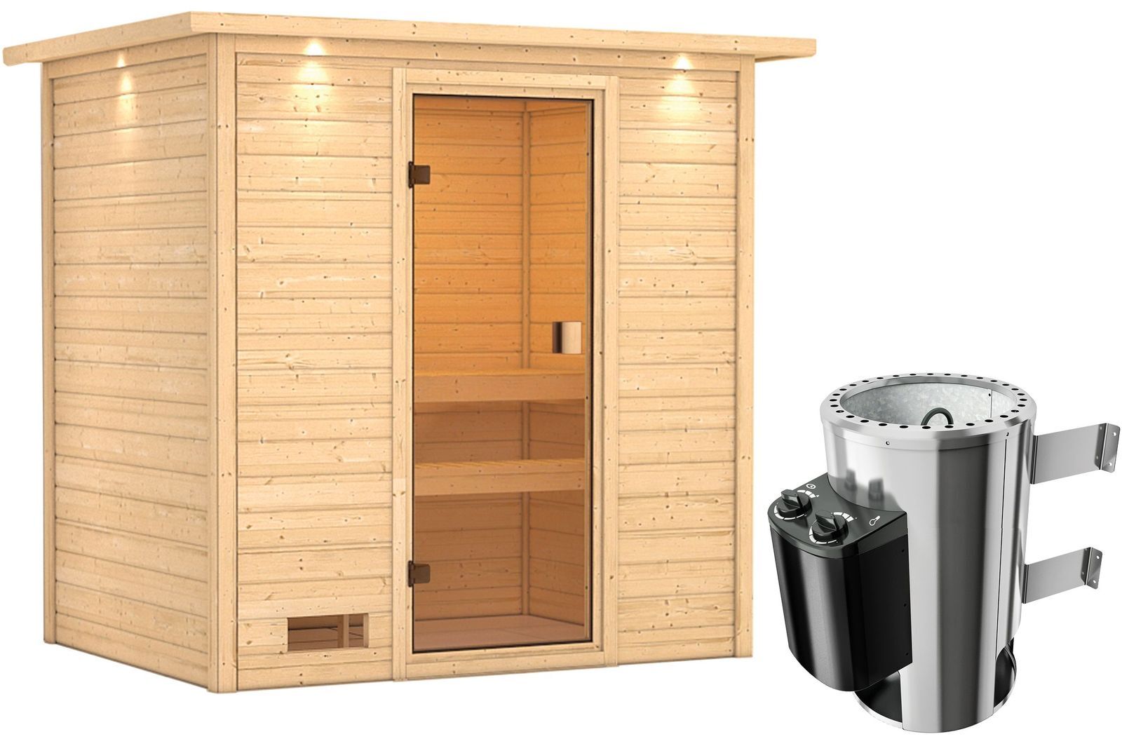 KARIBU Sauna Selena, Fichtenholz 38 mm, Fronteinstieg, ca. 2,5m²