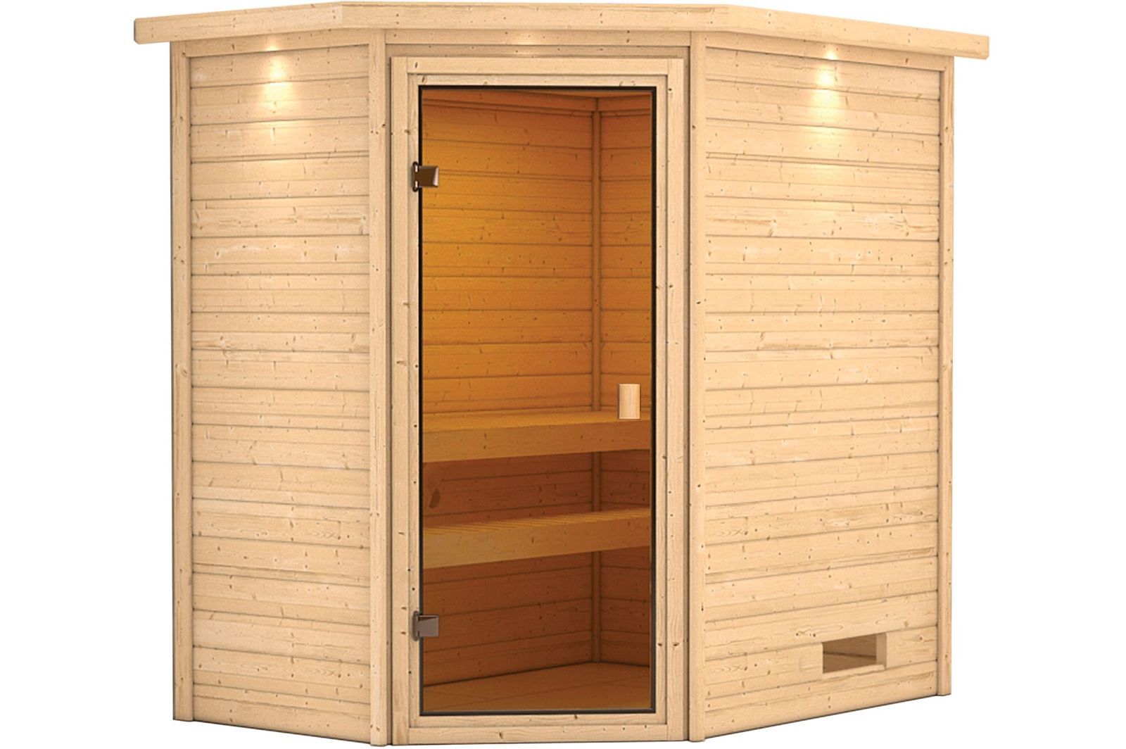 KARIBU Sauna Jella, Fichtenholz 38 mm, Eckeinstieg, ca. 2,3m²