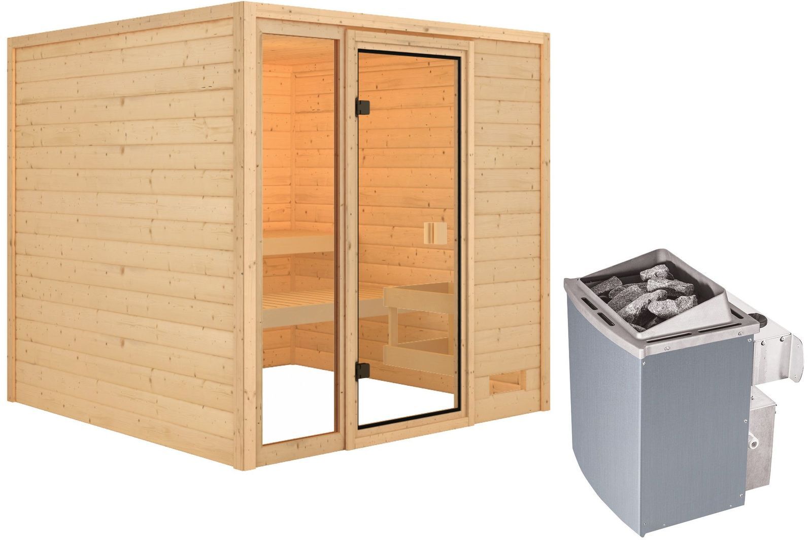 KARIBU Sauna Jutta, Fichtenholz 38 mm, Fronteinstieg, ca. 3,4m²