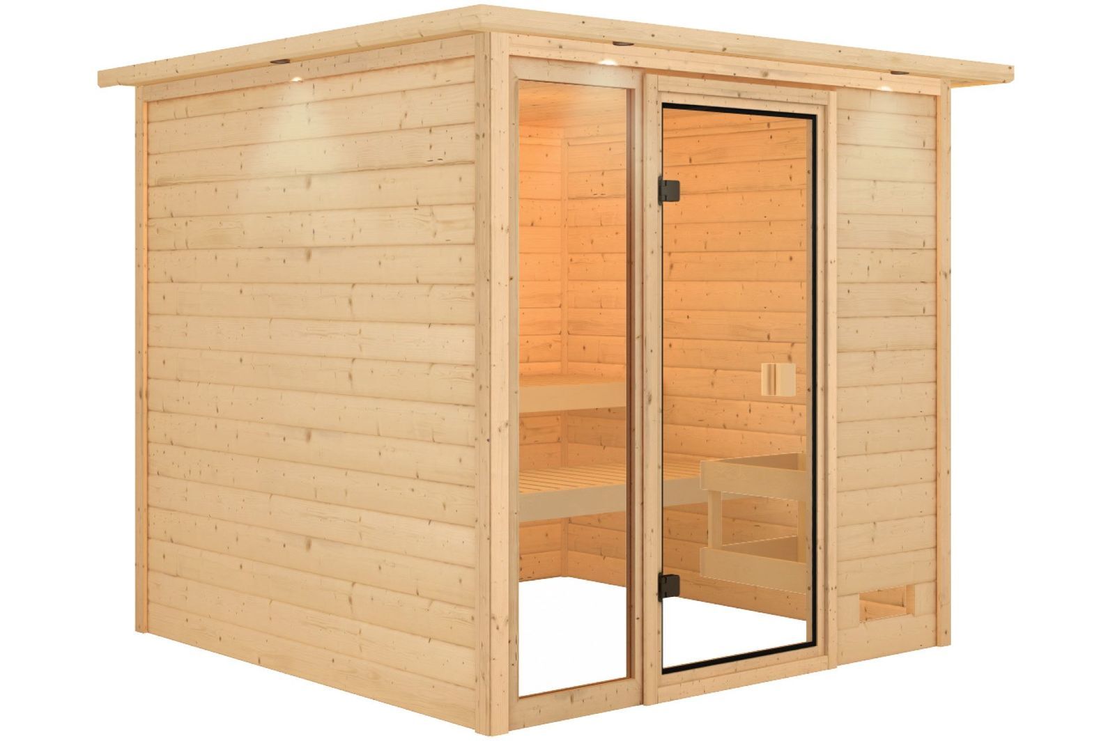 KARIBU Sauna Jutta, Fichtenholz 38 mm, Fronteinstieg, ca. 3,4m²