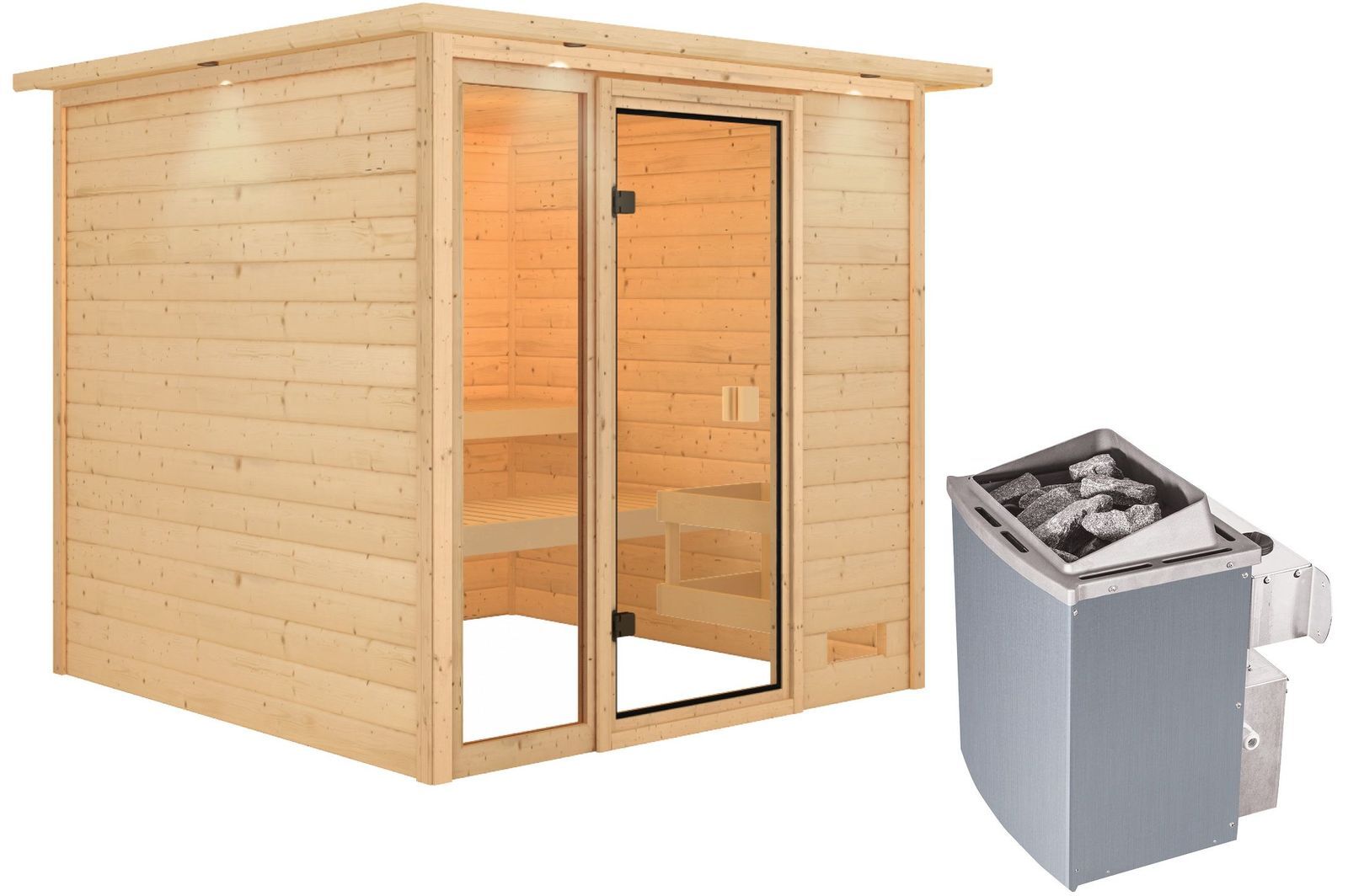 KARIBU Sauna Jutta, Fichtenholz 38 mm, Fronteinstieg, ca. 3,4m²