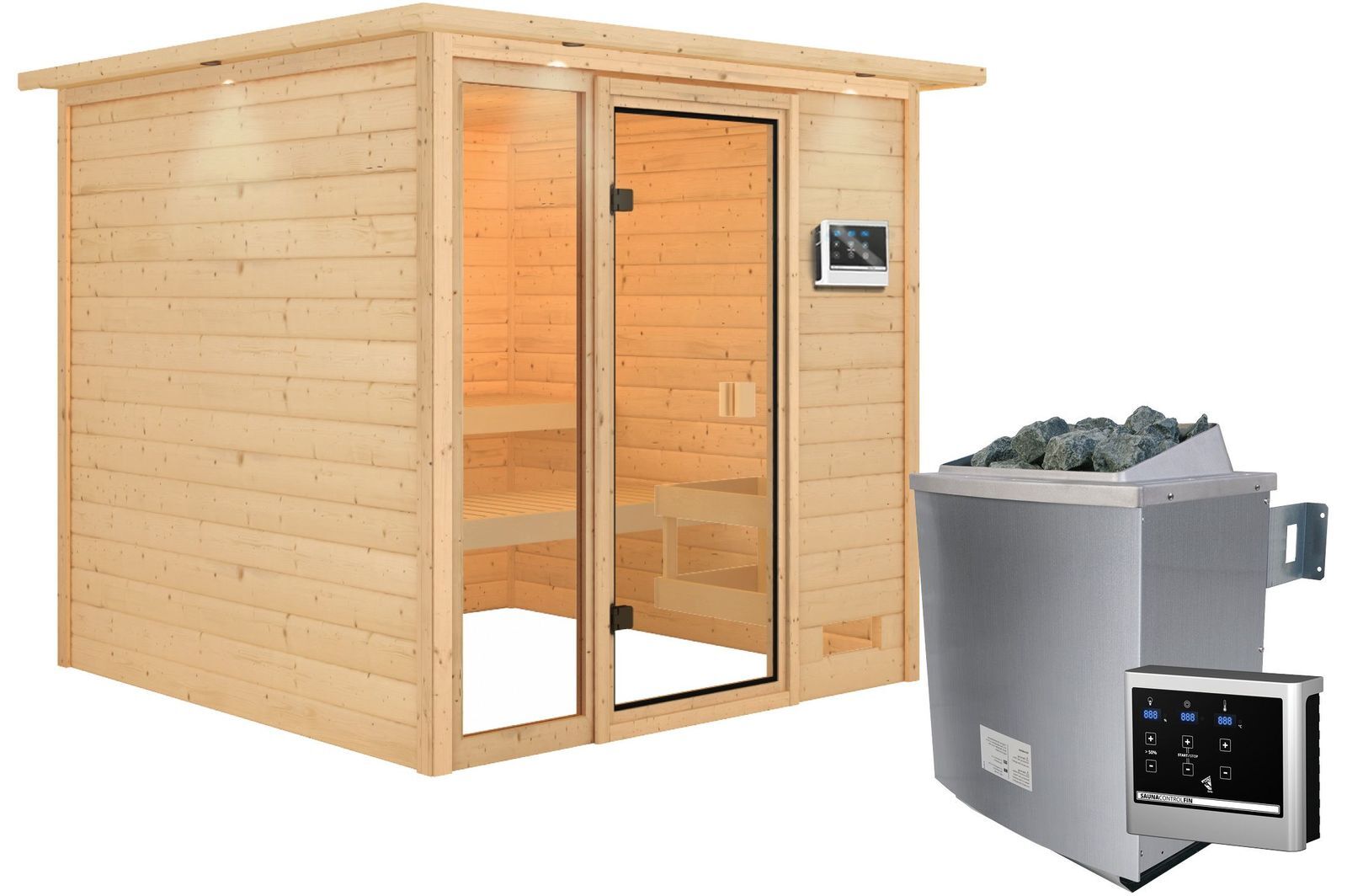 KARIBU Sauna Jutta, Fichtenholz 38 mm, Fronteinstieg, ca. 3,4m²