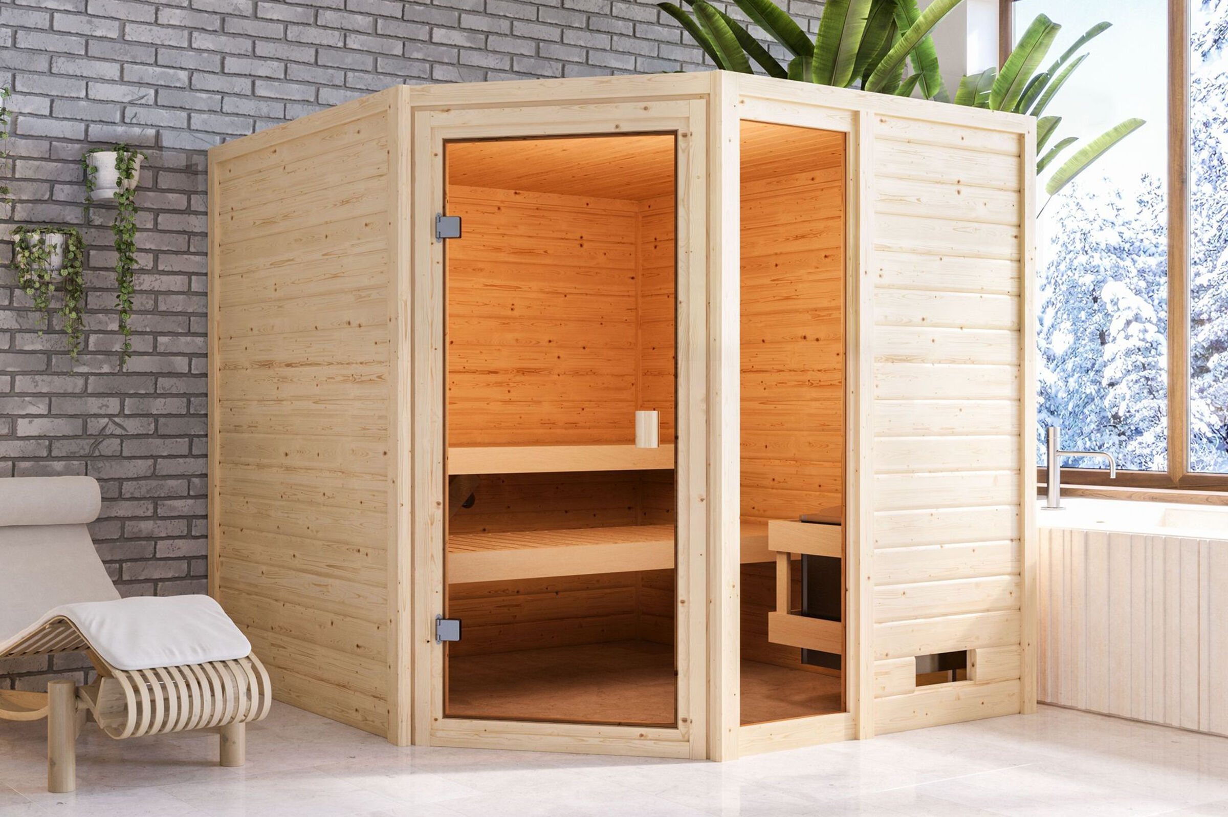 KARIBU Sauna Tabea, Fichtenholz 38 mm, Eckeinstieg, ca. 3,2m²