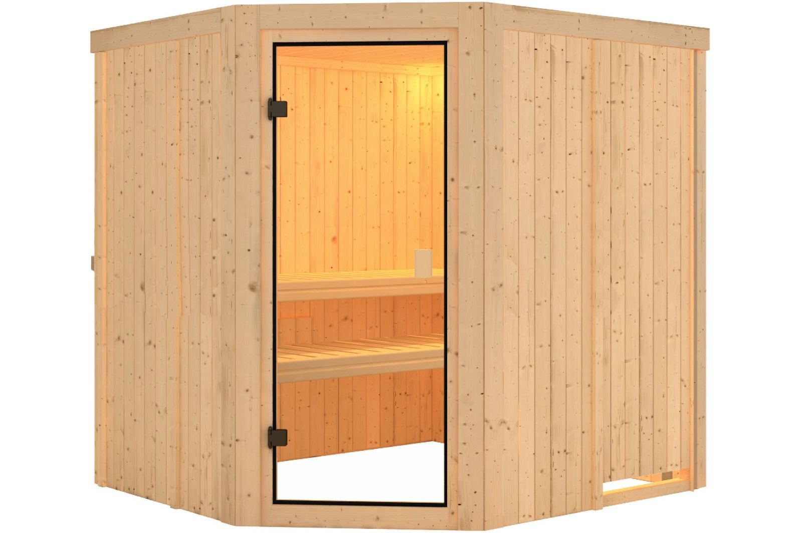 KARIBU Sauna Bodo, Fichtenholz 68 mm, Eckeinstieg, ca. 3,2m²