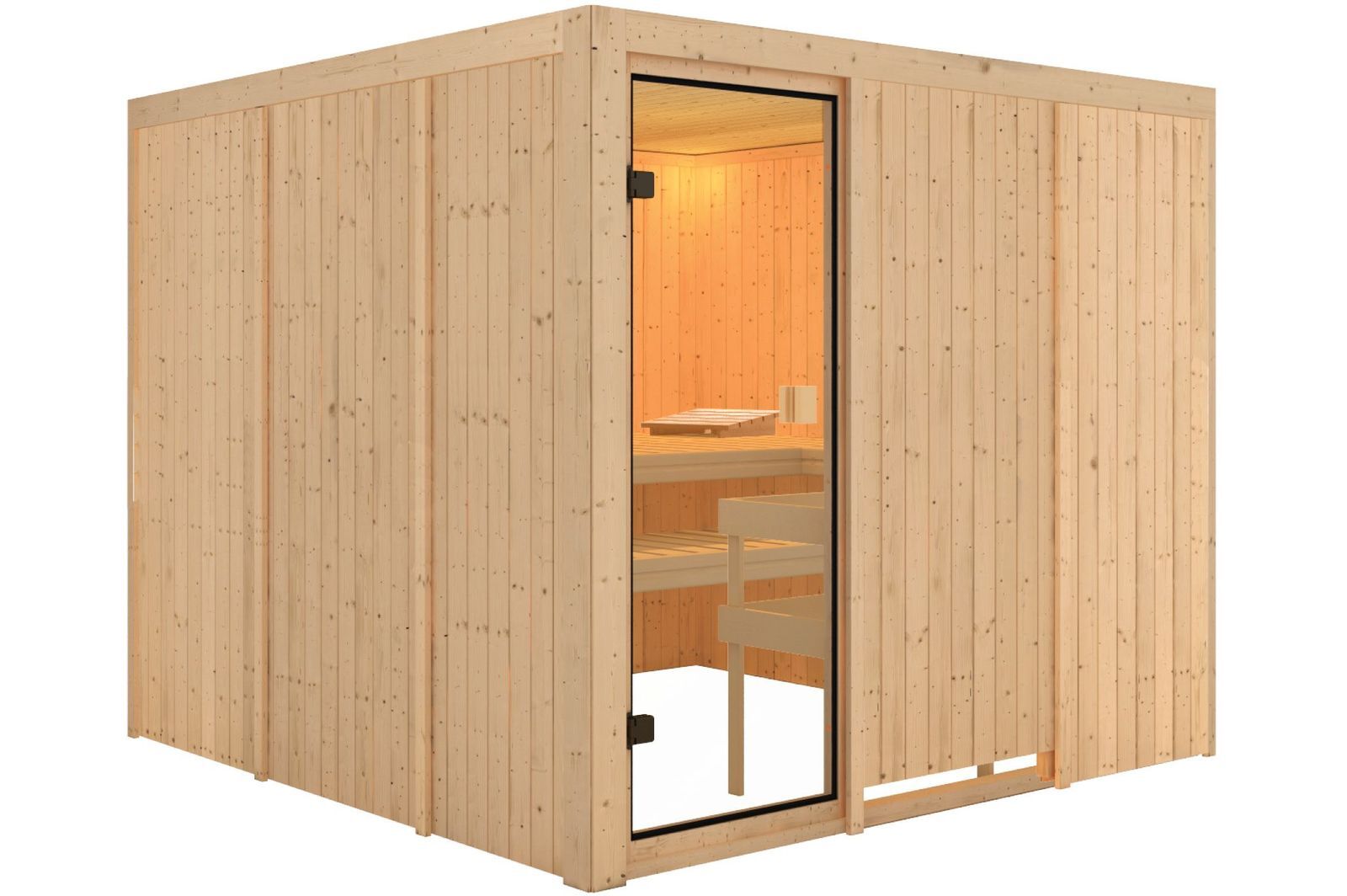 KARIBU Sauna Arvika, Fichtenholz 68 mm, Fronteinstieg, ca. 5,3m²