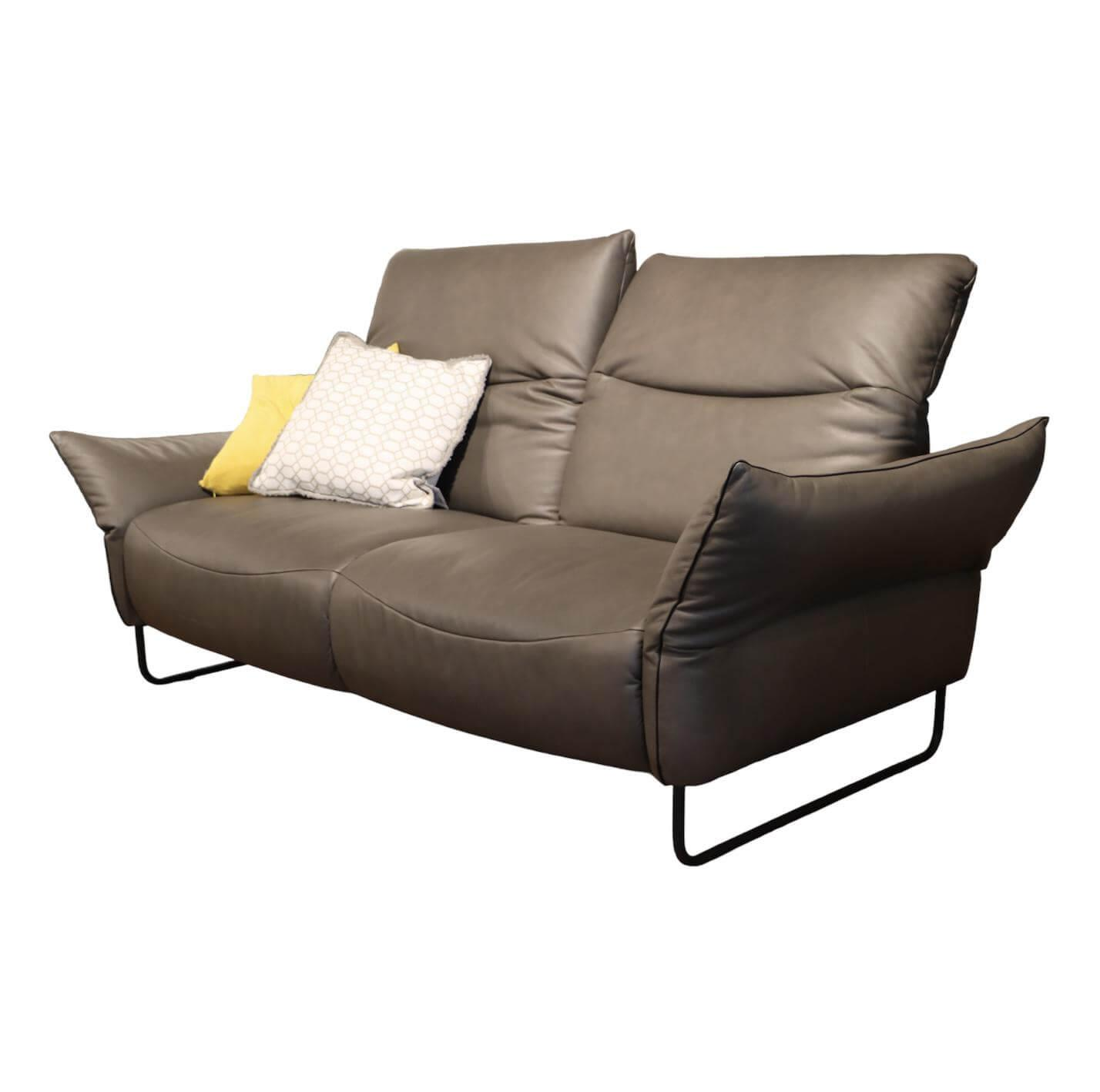 Sofa 2,5-Sitzer Victoria Leder WR65 Grey Metallfuß MR1 Schwarz