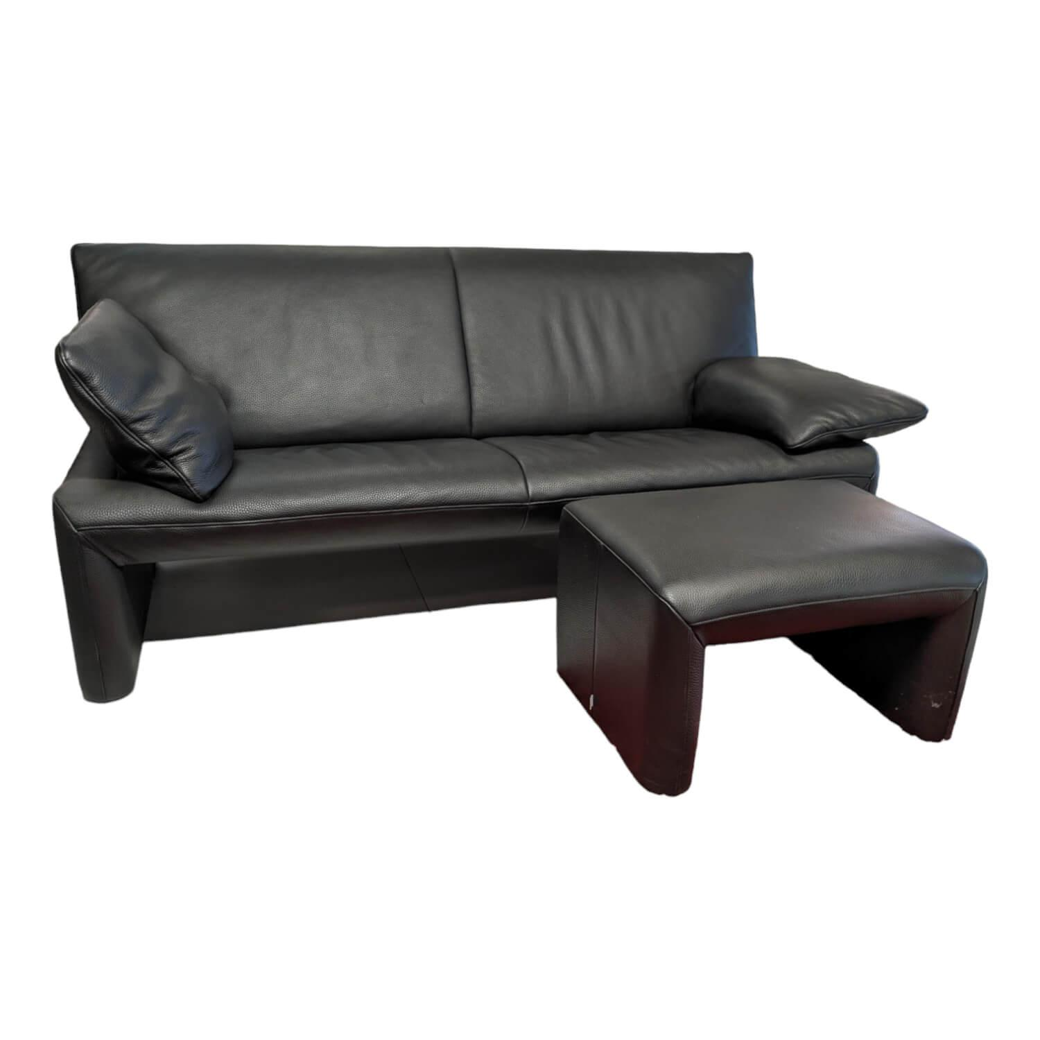 Sofa Linea 210 Leder Fuerte Schwarz mit Hocker