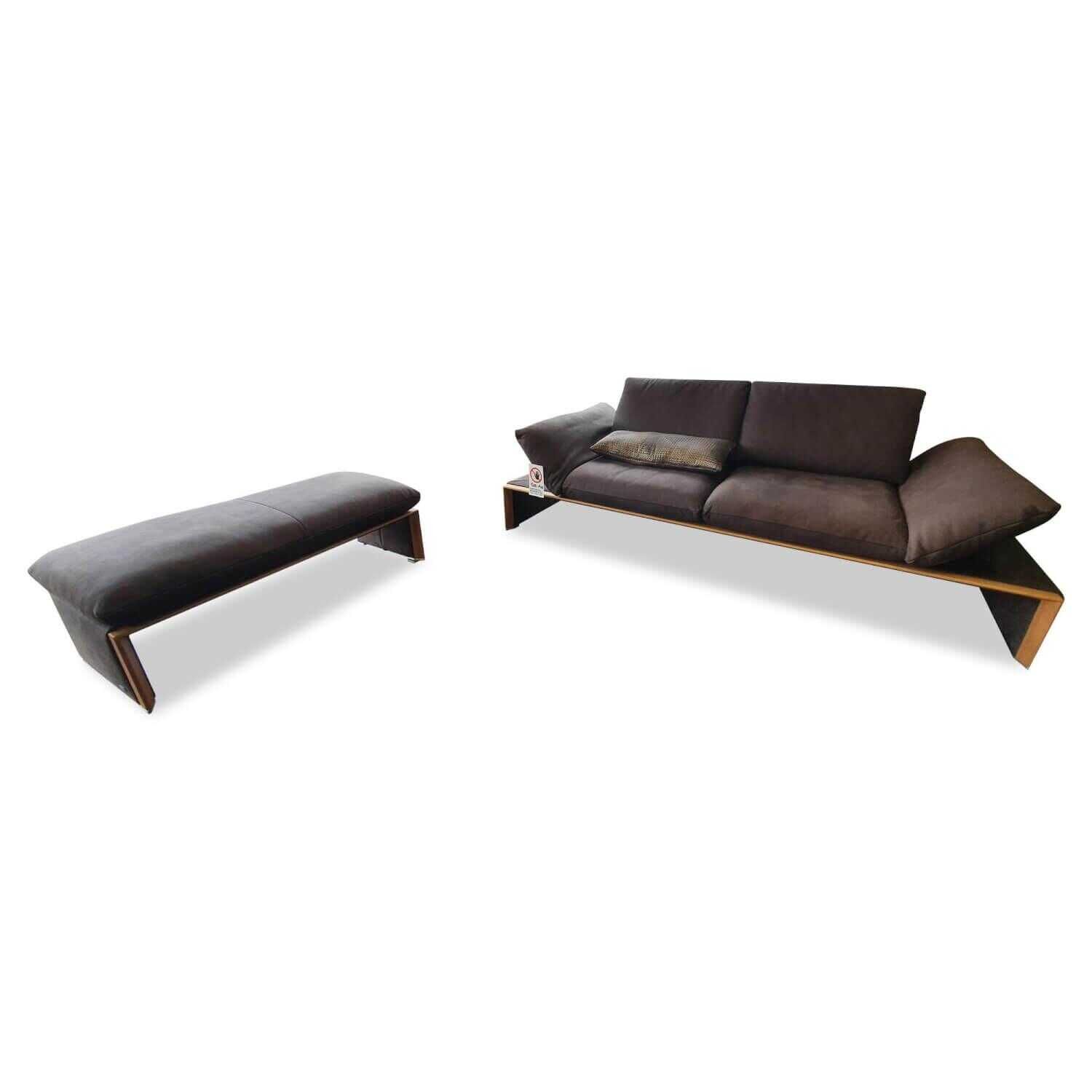 Sofa Hugho Leder A-India Schoko Braun mit Hocker