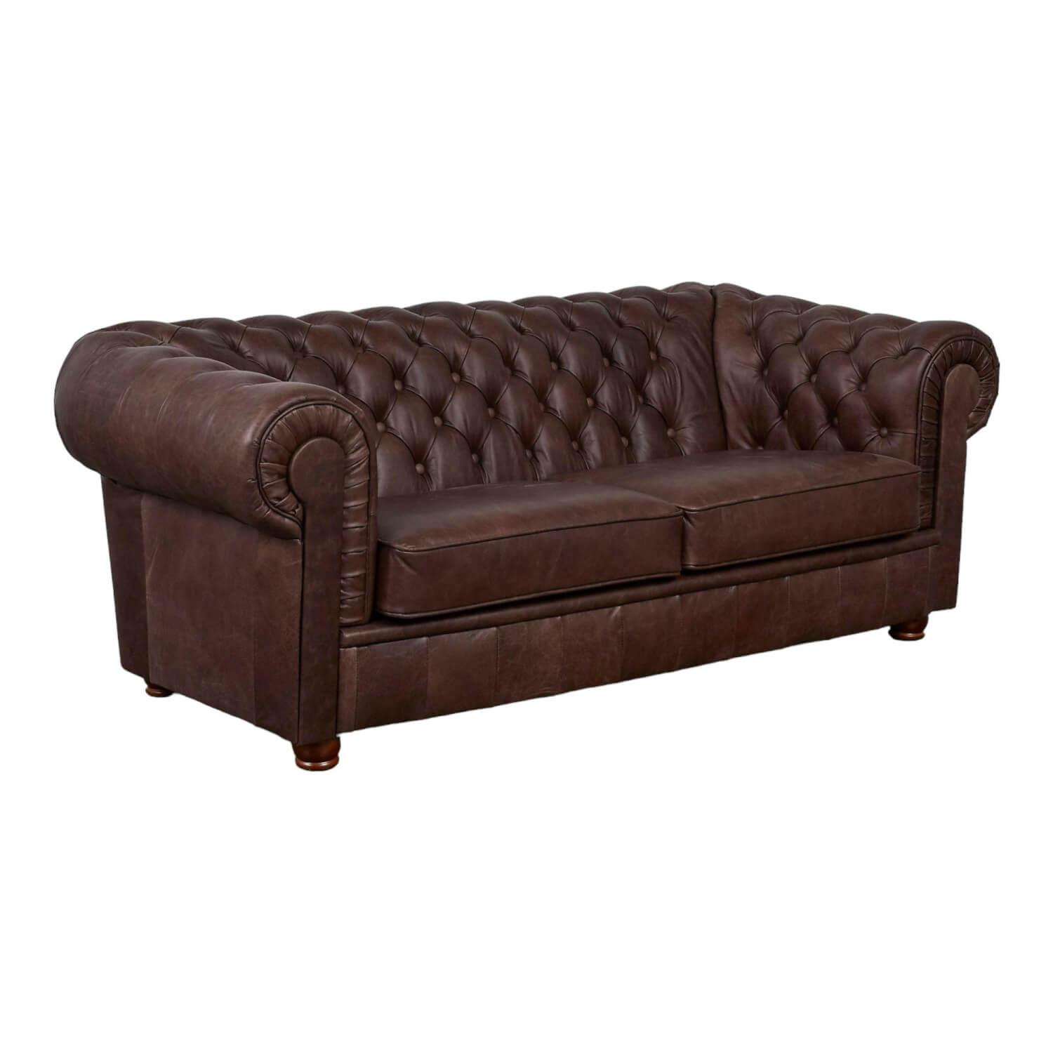 Sofa Kent In Chesterfield Stil Leder Braun Gestell Holz Füße Dunkles Holz