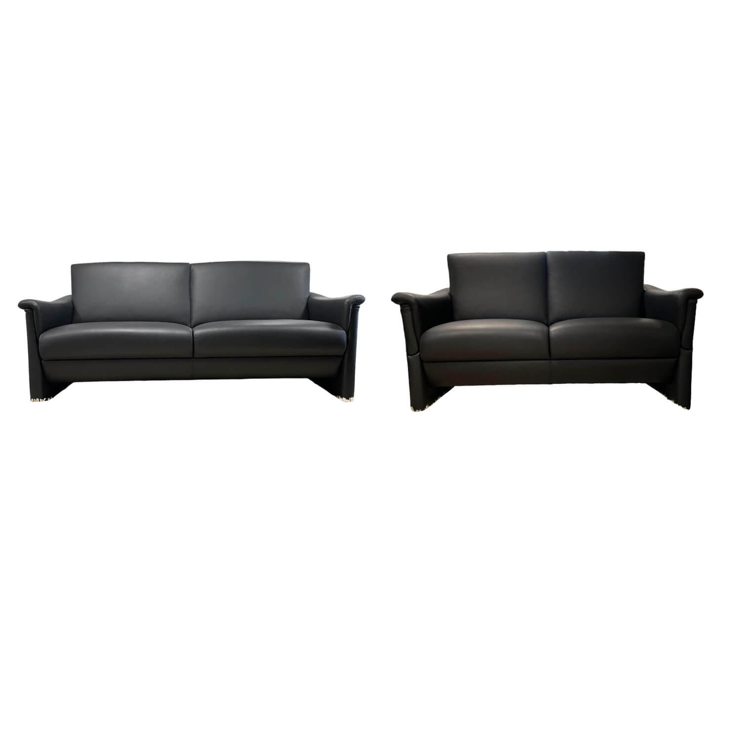 2er Set Sofa Gomera 404 Bezug Leder Savanna Schwarz