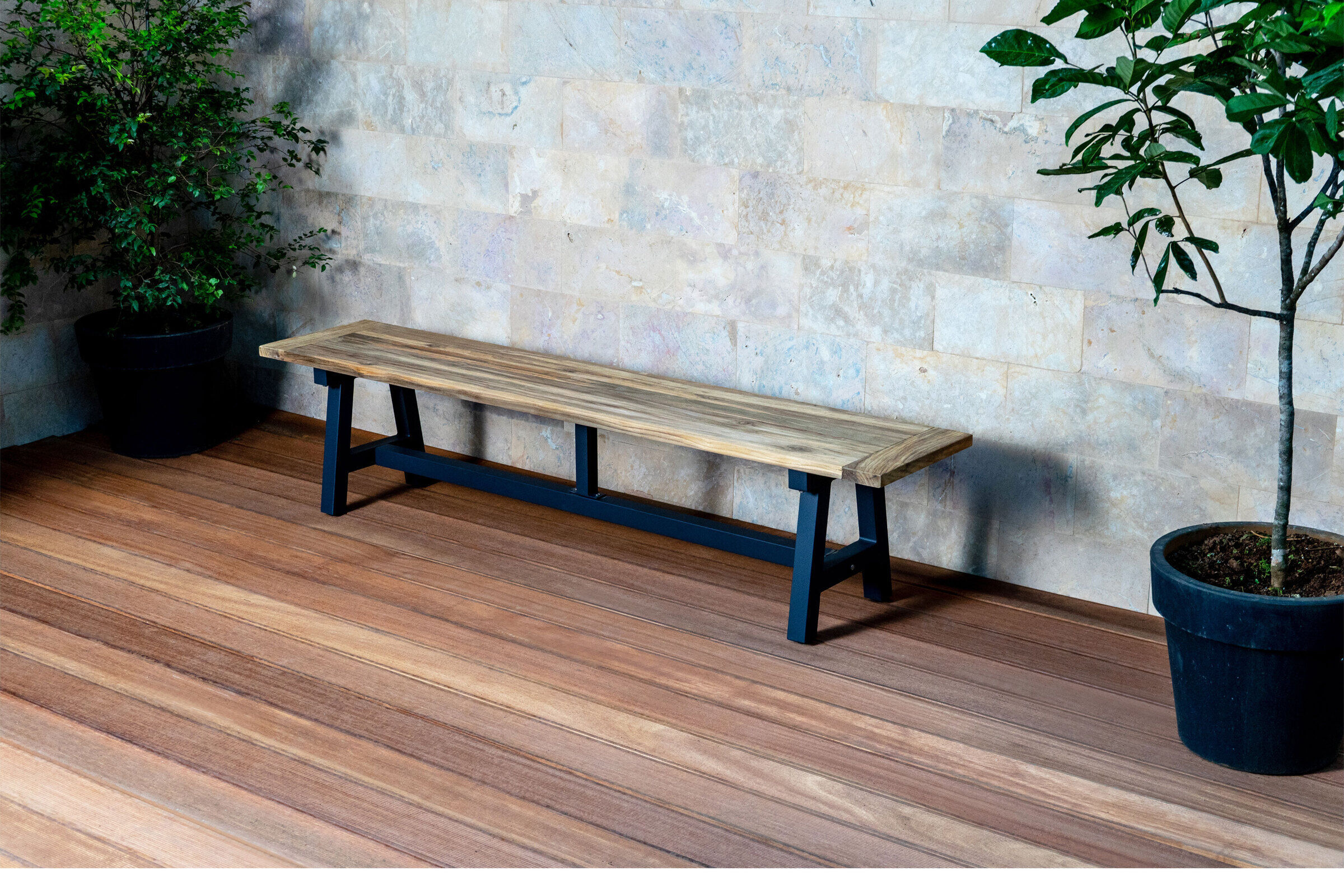 OUTFLEXX Belanda Bank, dark grey/natur, Alu/recycled FSC®-Teak, 200x40x45cm, rustikal gebürstet, A-Gestell