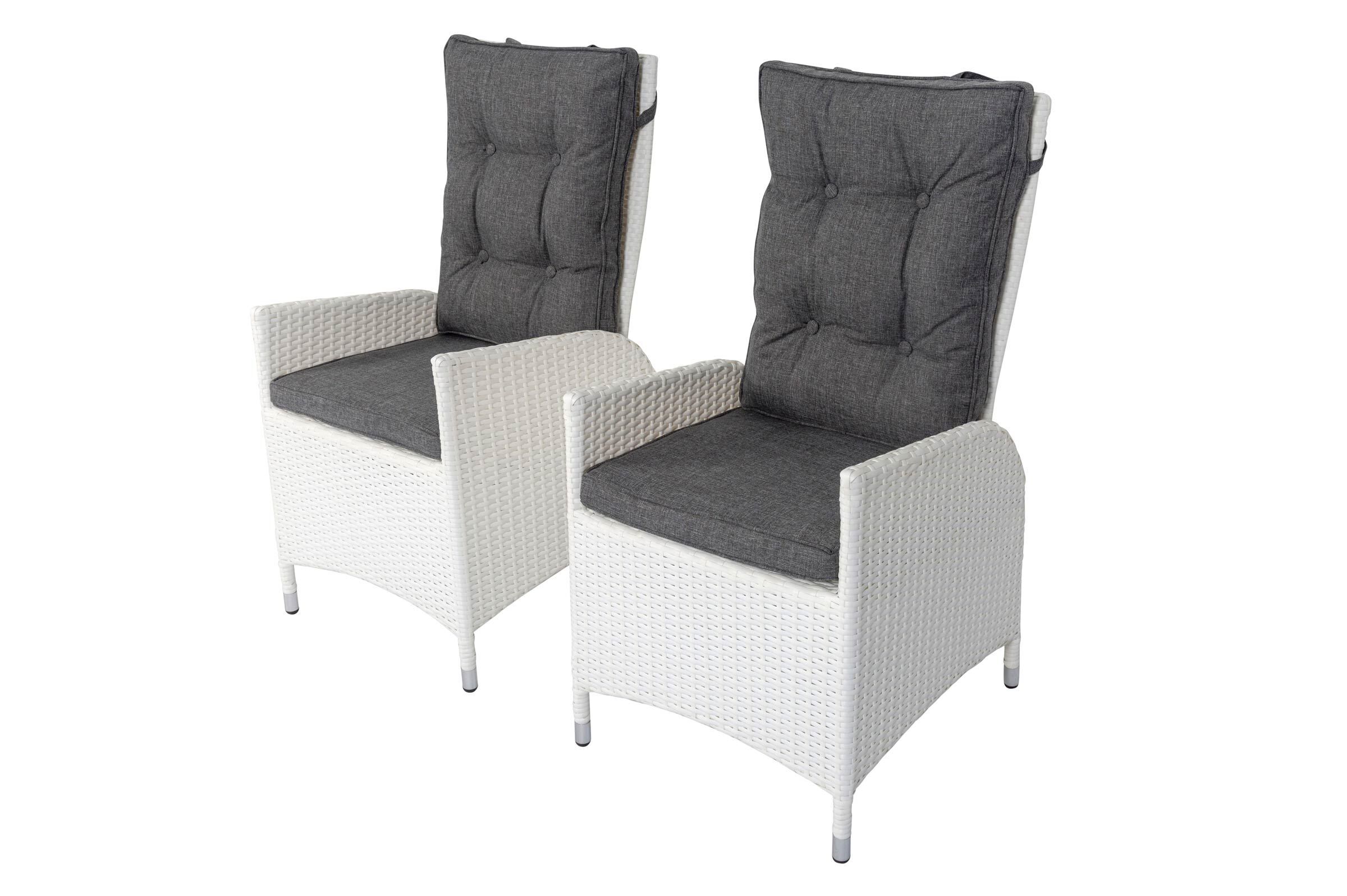 B-Ware: OUTFLEXX 2er Set Dining Sessel, weiß, Polyrattan, 55 x 65 x 112 cm, Rücken stufenlos verstellbar