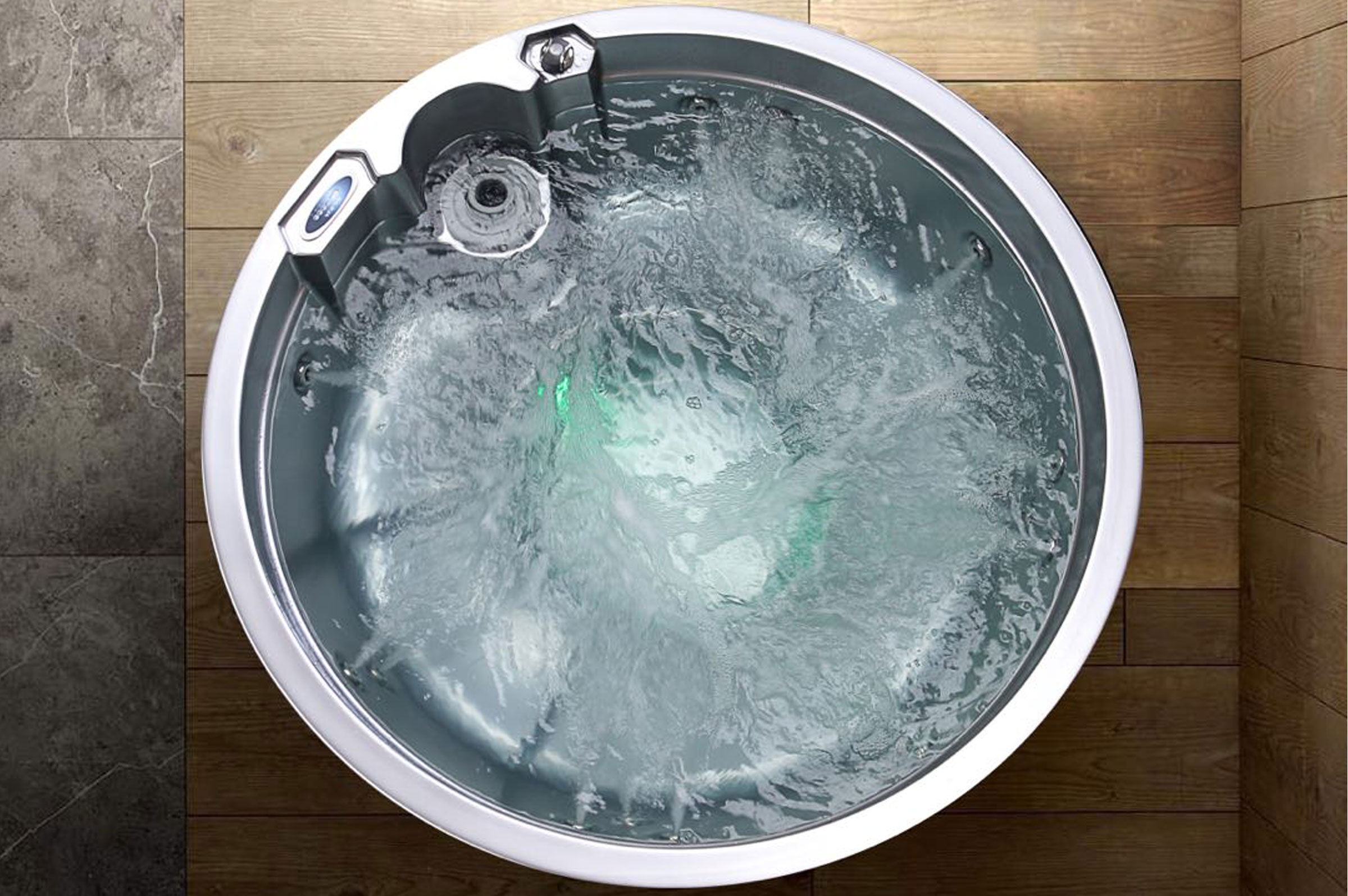 Outtech Steel Art Aqua Whirlpool, silber/grau, 180x180x73 cm,  5 Pers., LCD Balboa Anzeige, rund