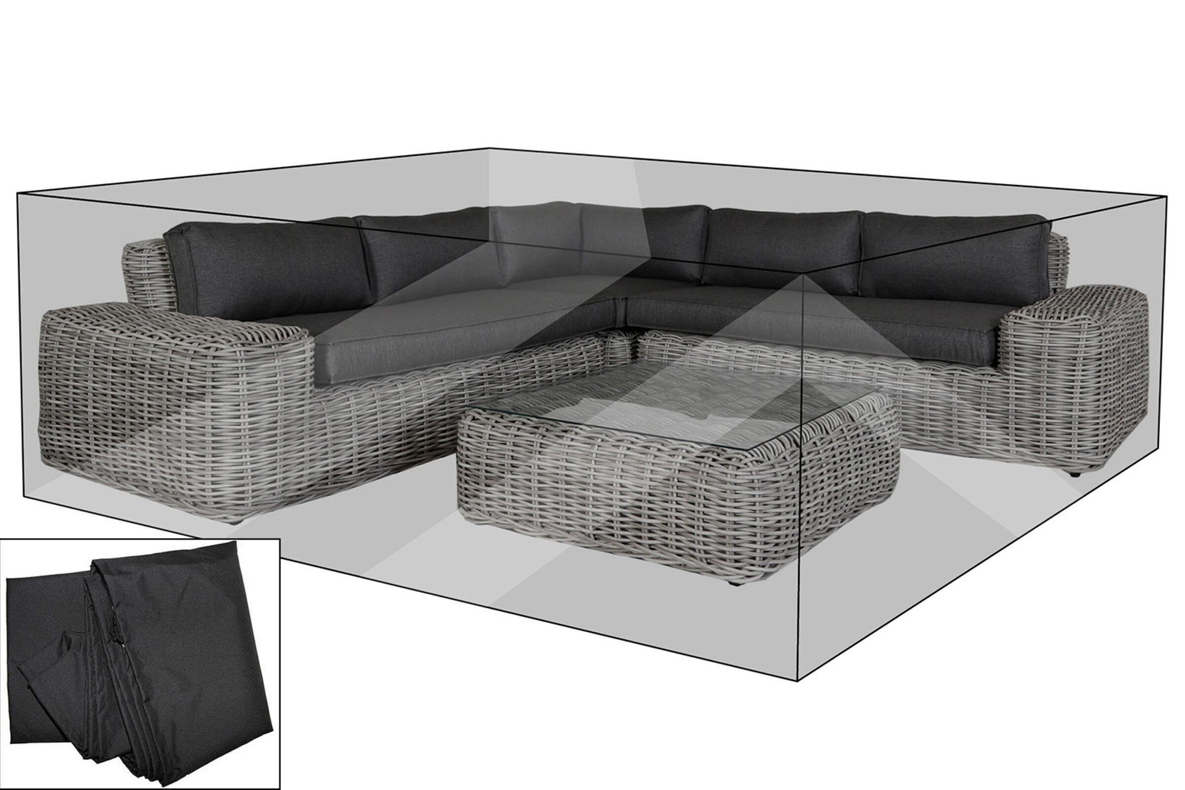 OUTFLEXX Premium Abdeckhaube für Lounge, z.B. 20822/ 20790/ 20907, 270x270x63cm, wasserbeständig, schwarz