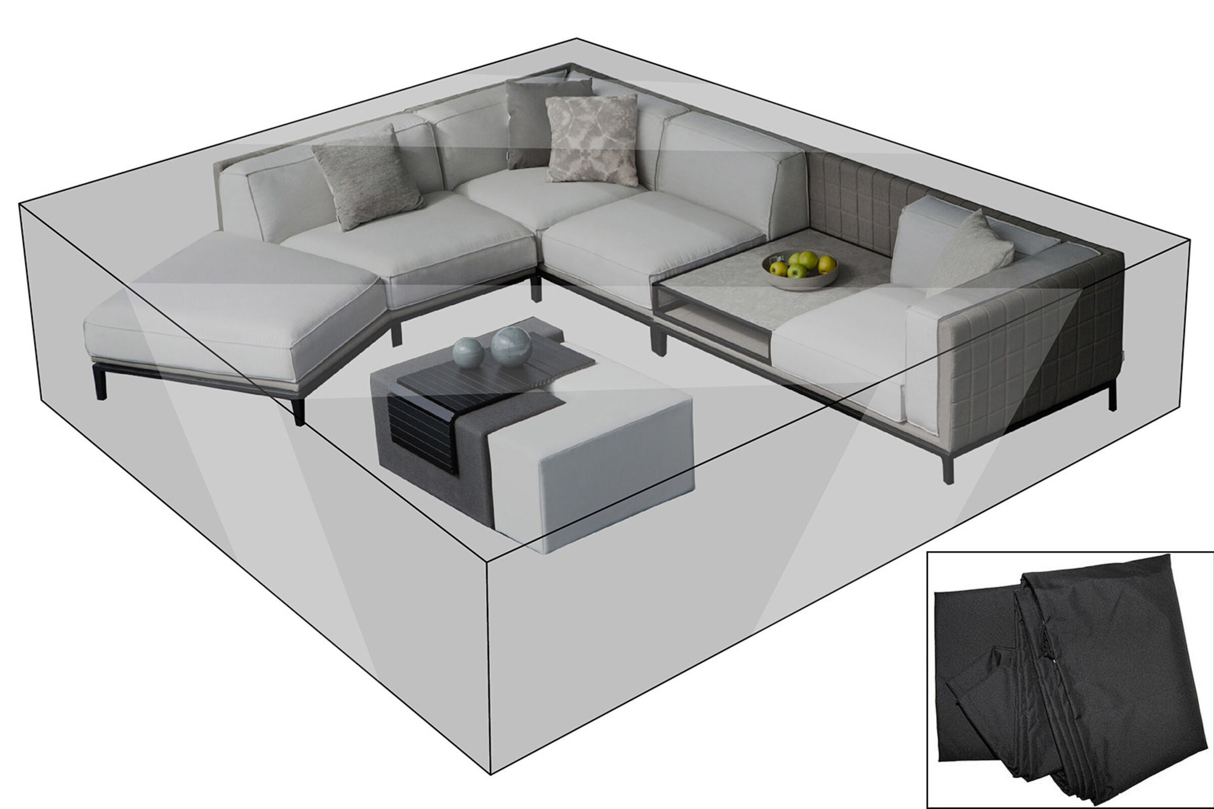 OUTFLEXX Premium Abdeckhaube für Lounge, z.B. 20808/28679, 300x355x70cm, wasserbeständig, schwarz