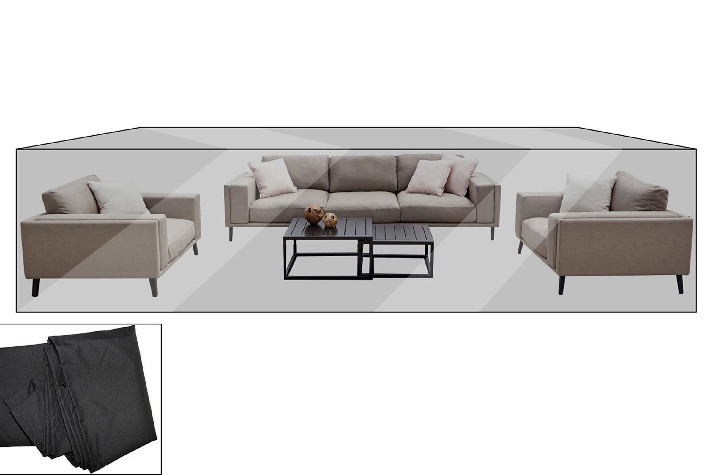 OUTFLEXX Premium Abdeckhaube für Lounge, z.B. Lazy Lounge, 470x224x55cm, wasserbeständig, schwarz