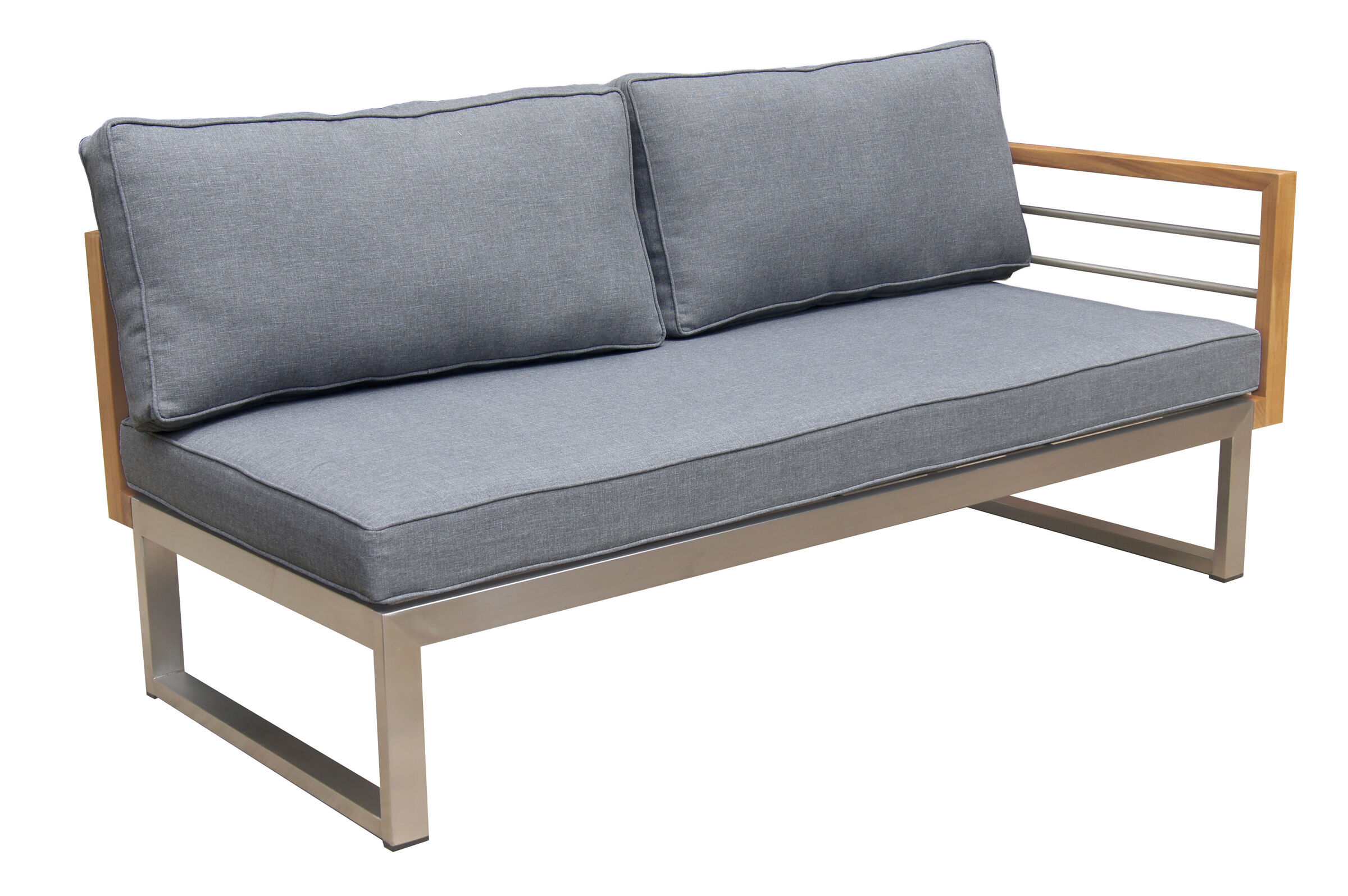 OUTFLEXX 2-Sitzer Sofa, natur / grau, FSC-Teak / Edelstahl / Olefin, 165x74x64 cm, Armlehne links