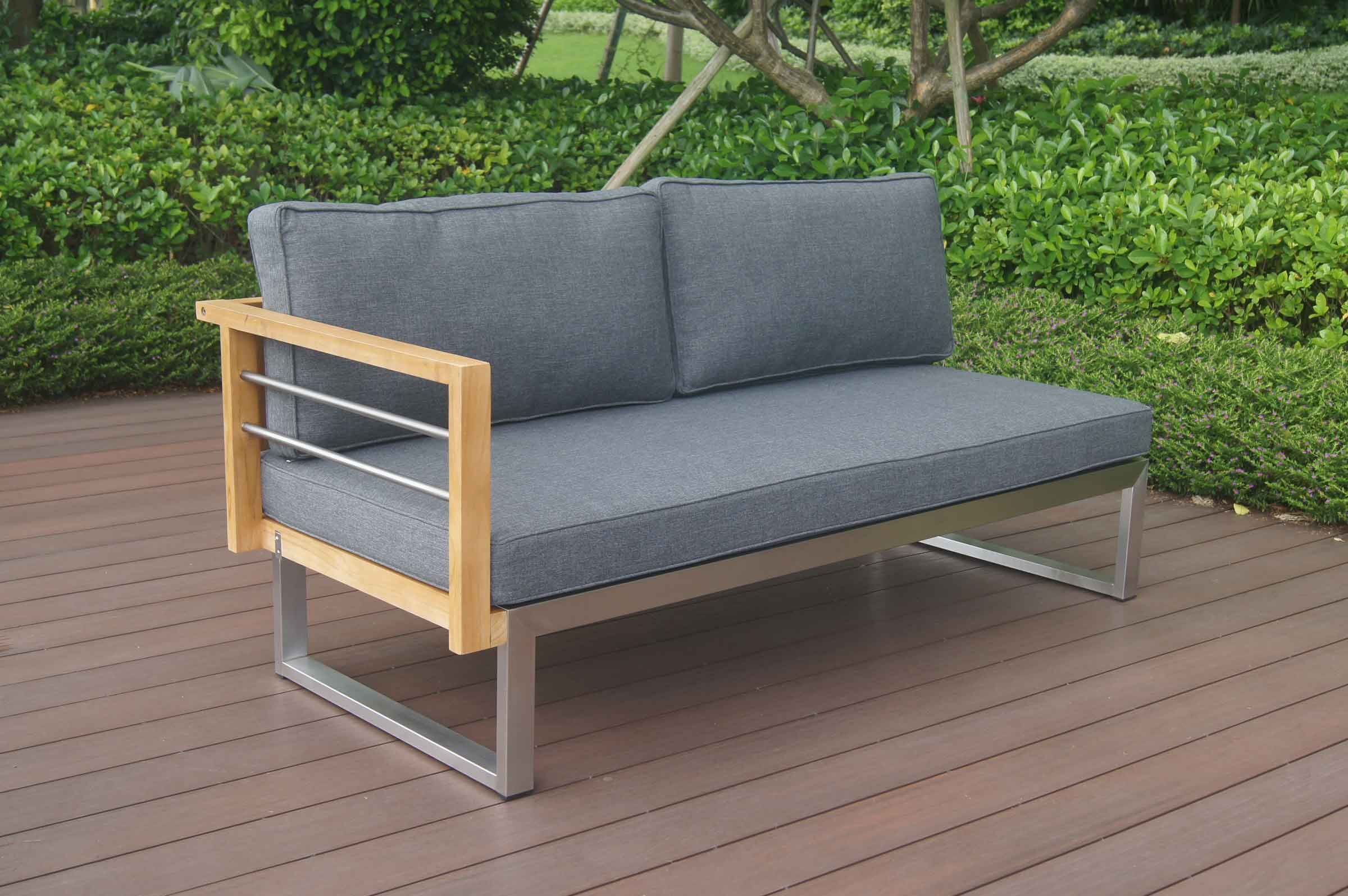 OUTFLEXX 2-Sitzer Sofa, natur / grau, FSC-Teak / Edelstahl / Olefin, 165x74x64 cm, Armlehne rechts