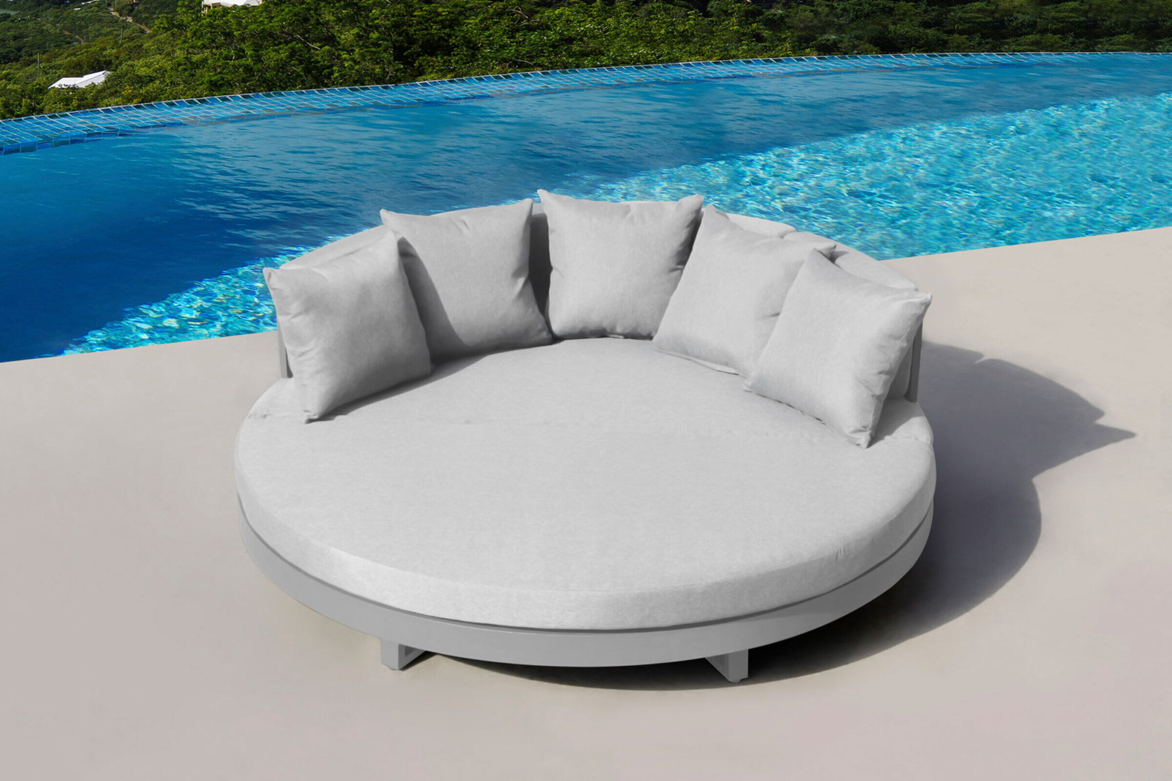 OUTFLEXX Willis Loungebett, hellgrau, Alu/Polyester, Ø175 x 60cm, runde Sonneninsel, inkl. Kissen