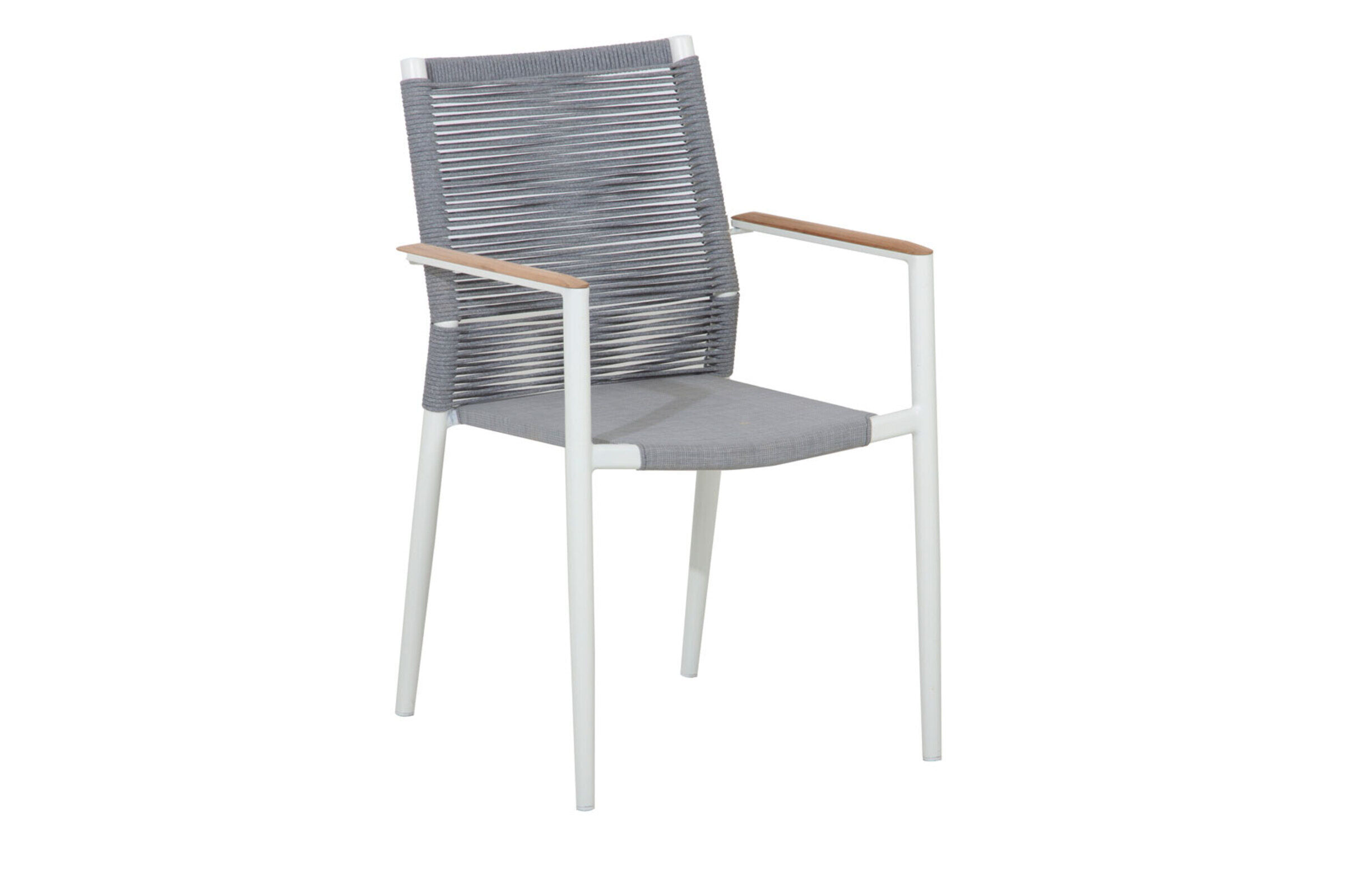 OUTFLEXX Theo Dining Sessel, weiß/grau, Alu/FSC®-Teakholz/Rope, 54 x 60 x 88 cm